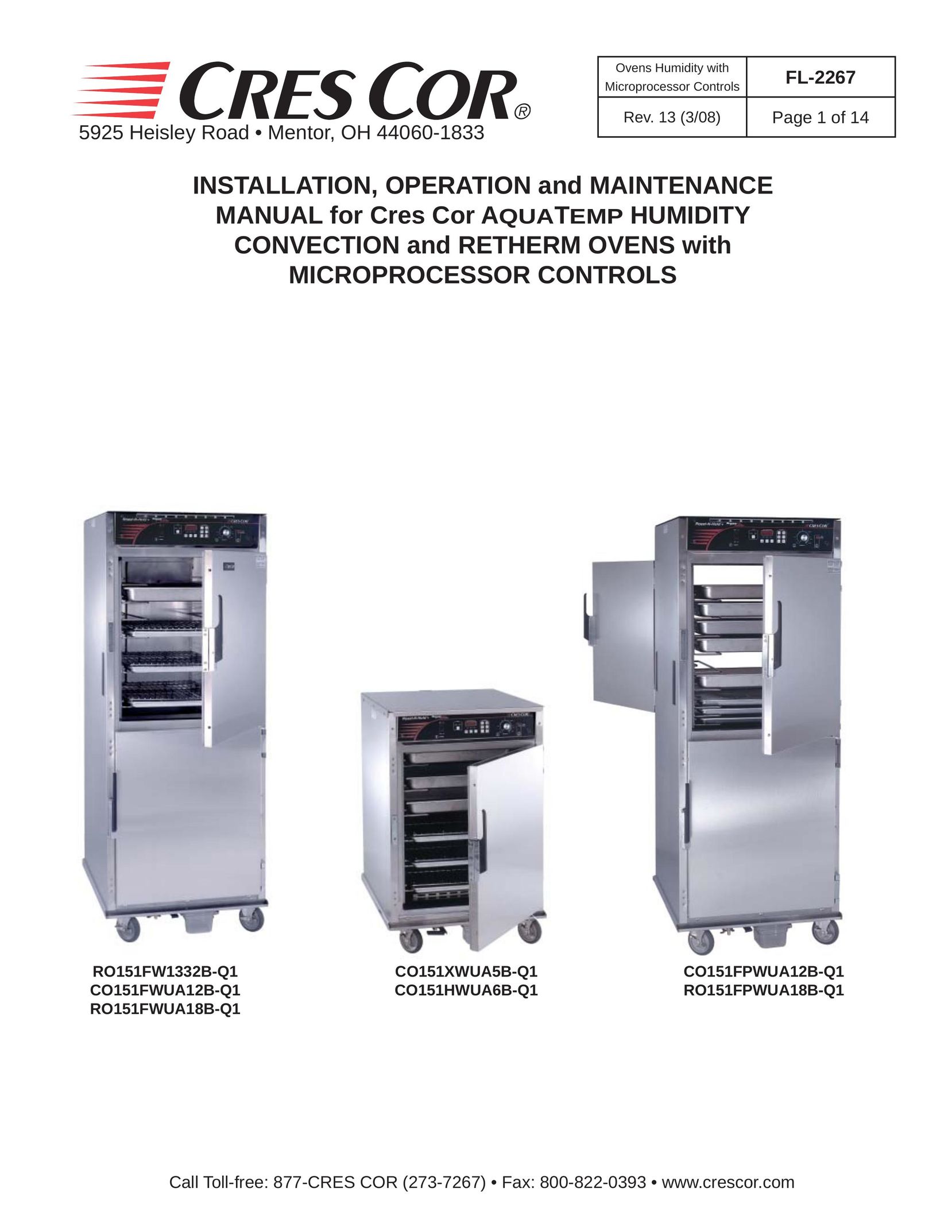 Cres Cor RO151FPWUA18B-Q1 Convection Oven User Manual