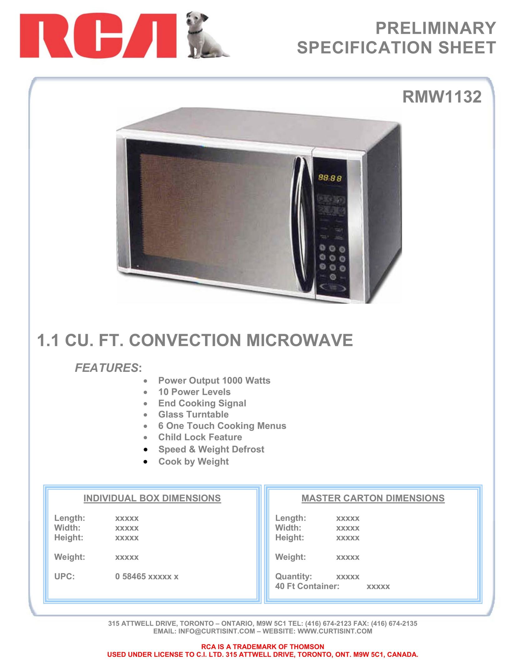 Curtis RMW1132 Convection Oven User Manual