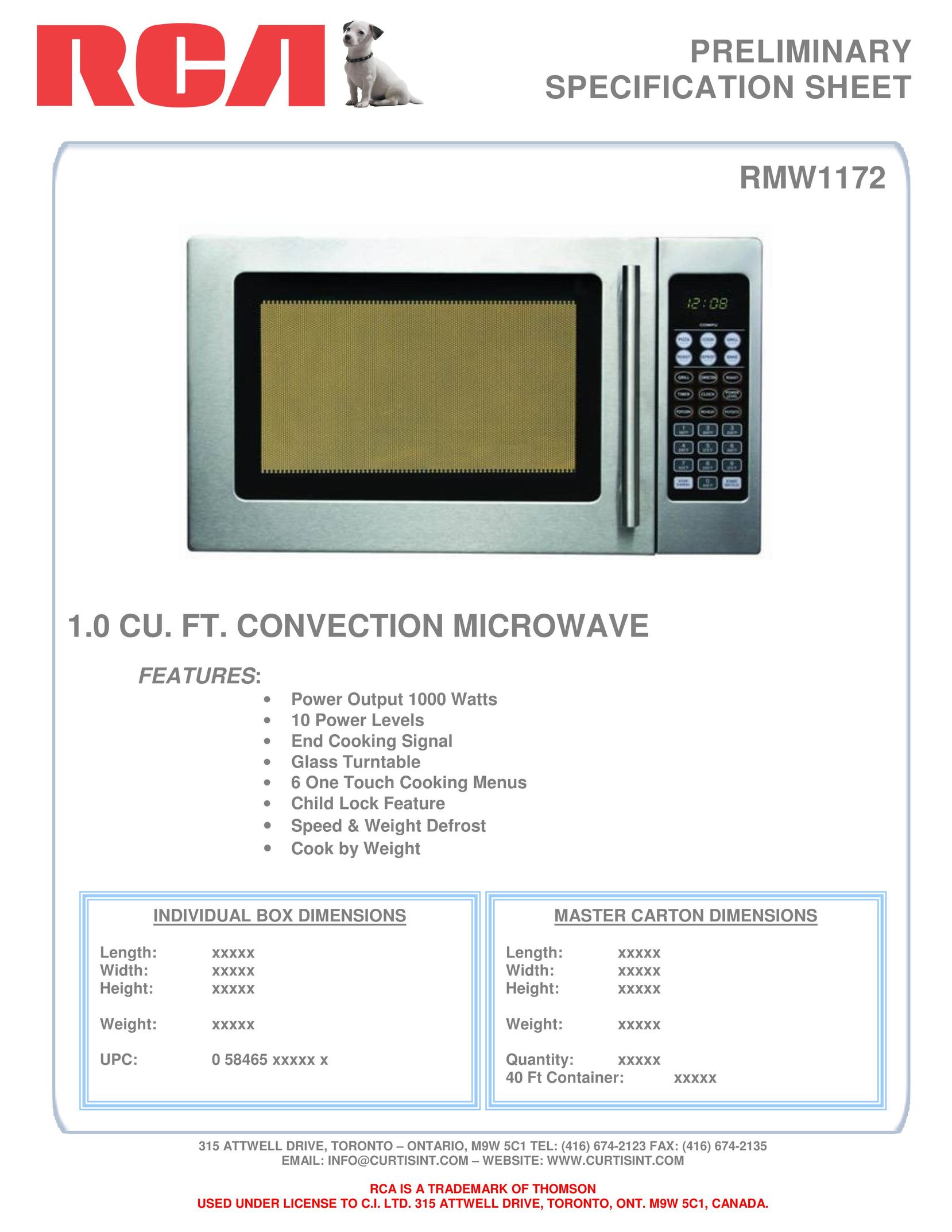 Curtis RMW1172 Convection Oven User Manual