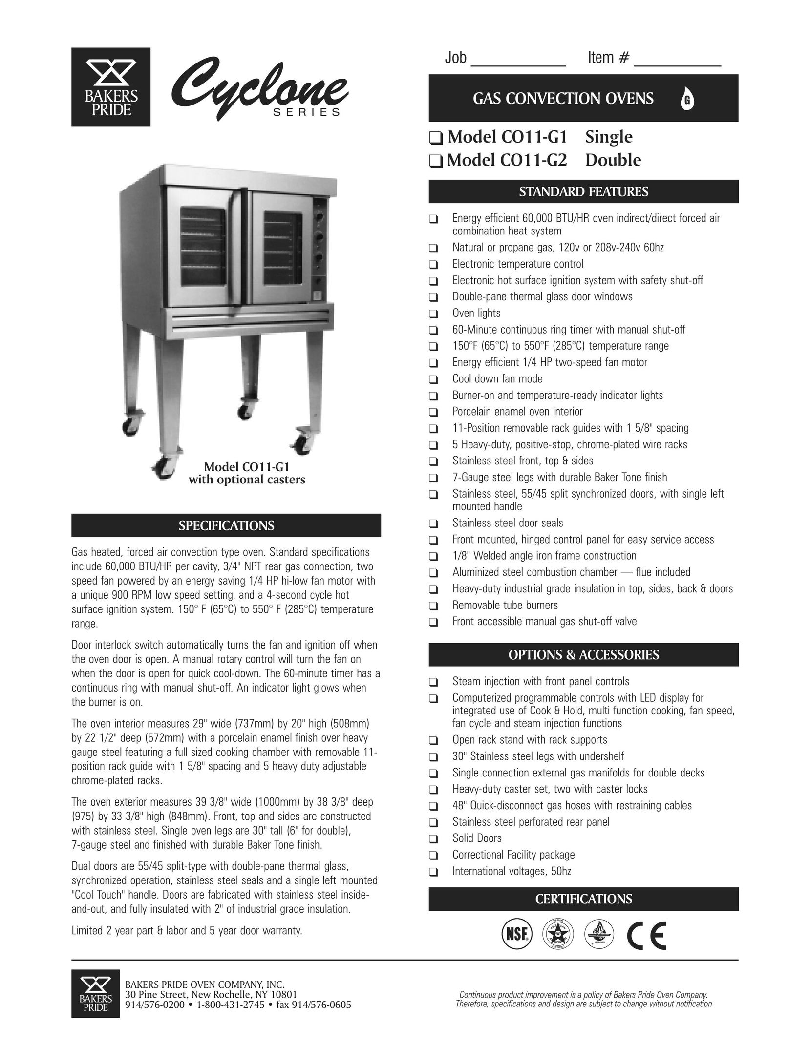 CyClone CO11-G1 Convection Oven User Manual