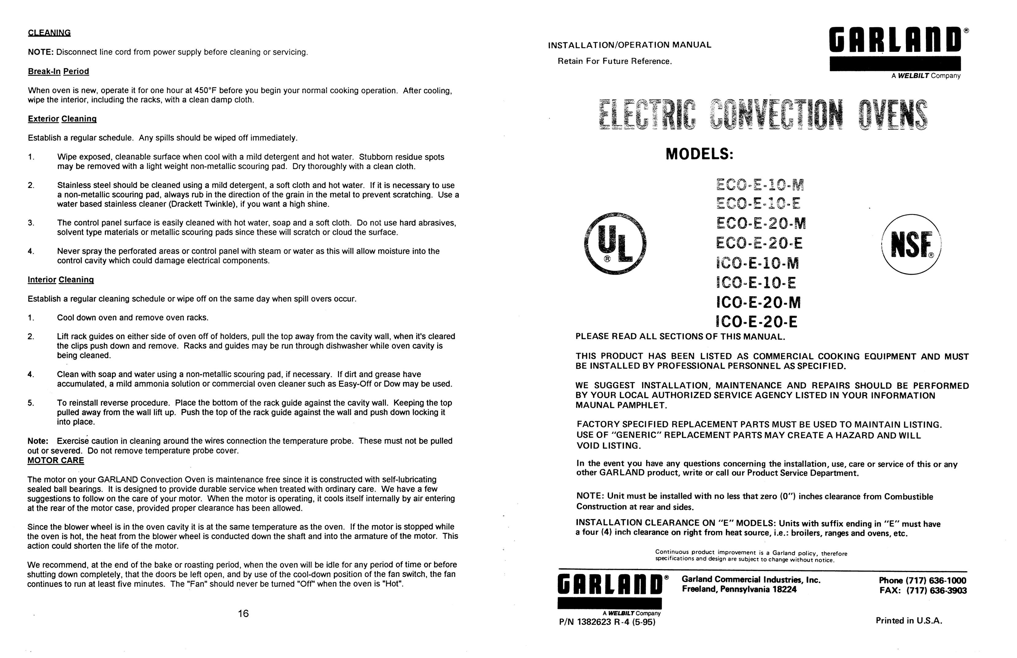 Garland ICO-E-20-E Convection Oven User Manual