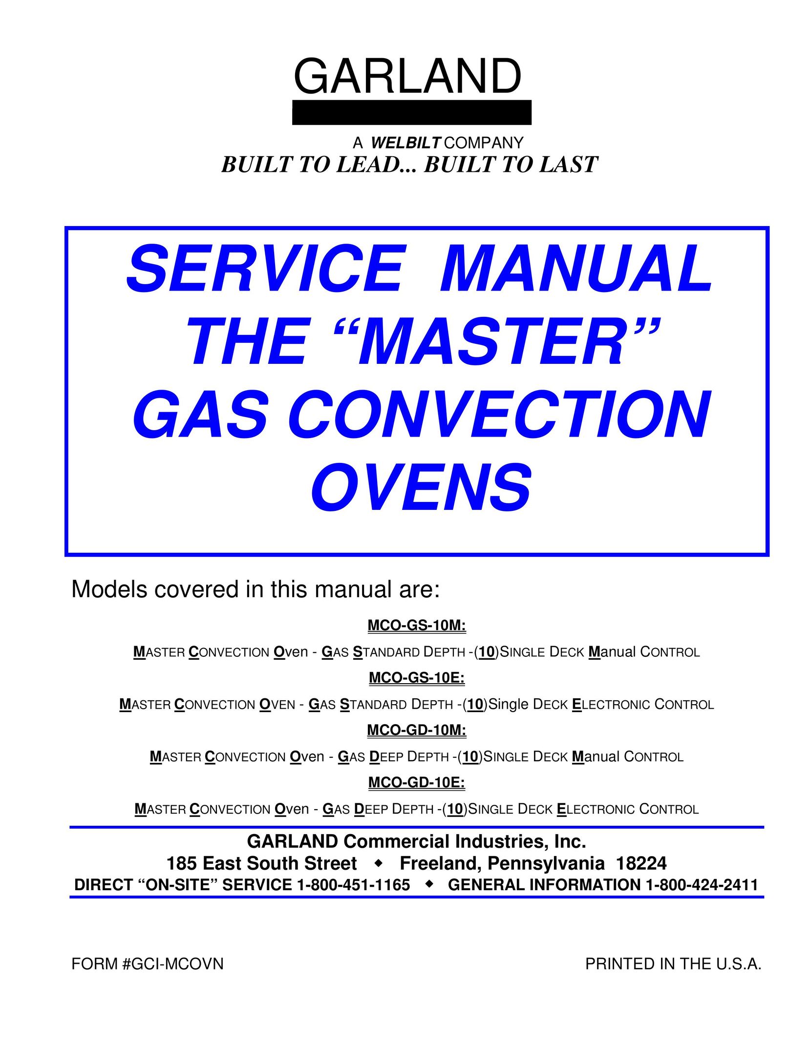 Garland MCO-GS-10M Convection Oven User Manual
