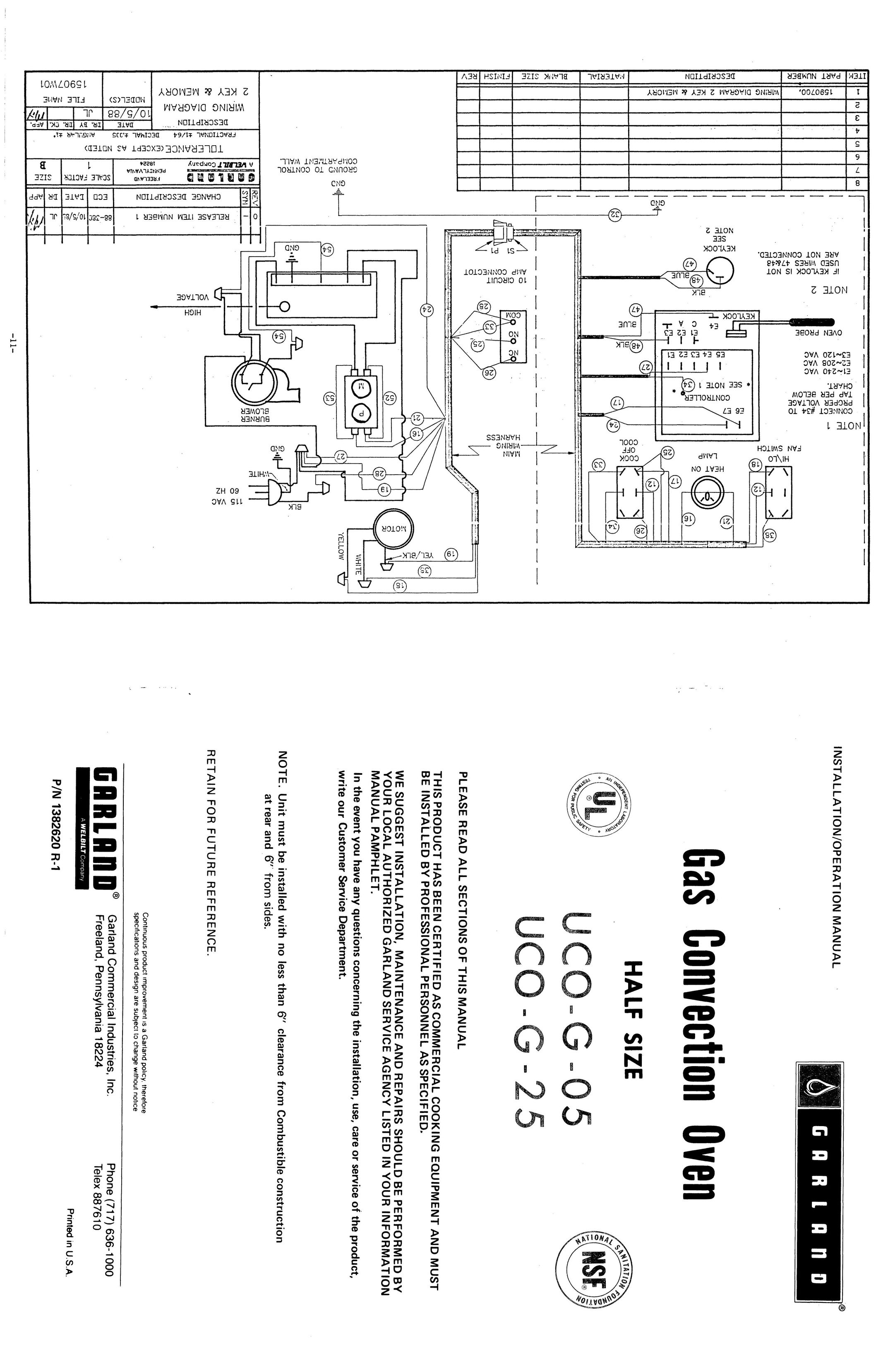 Garland UCO-G-05 Convection Oven User Manual