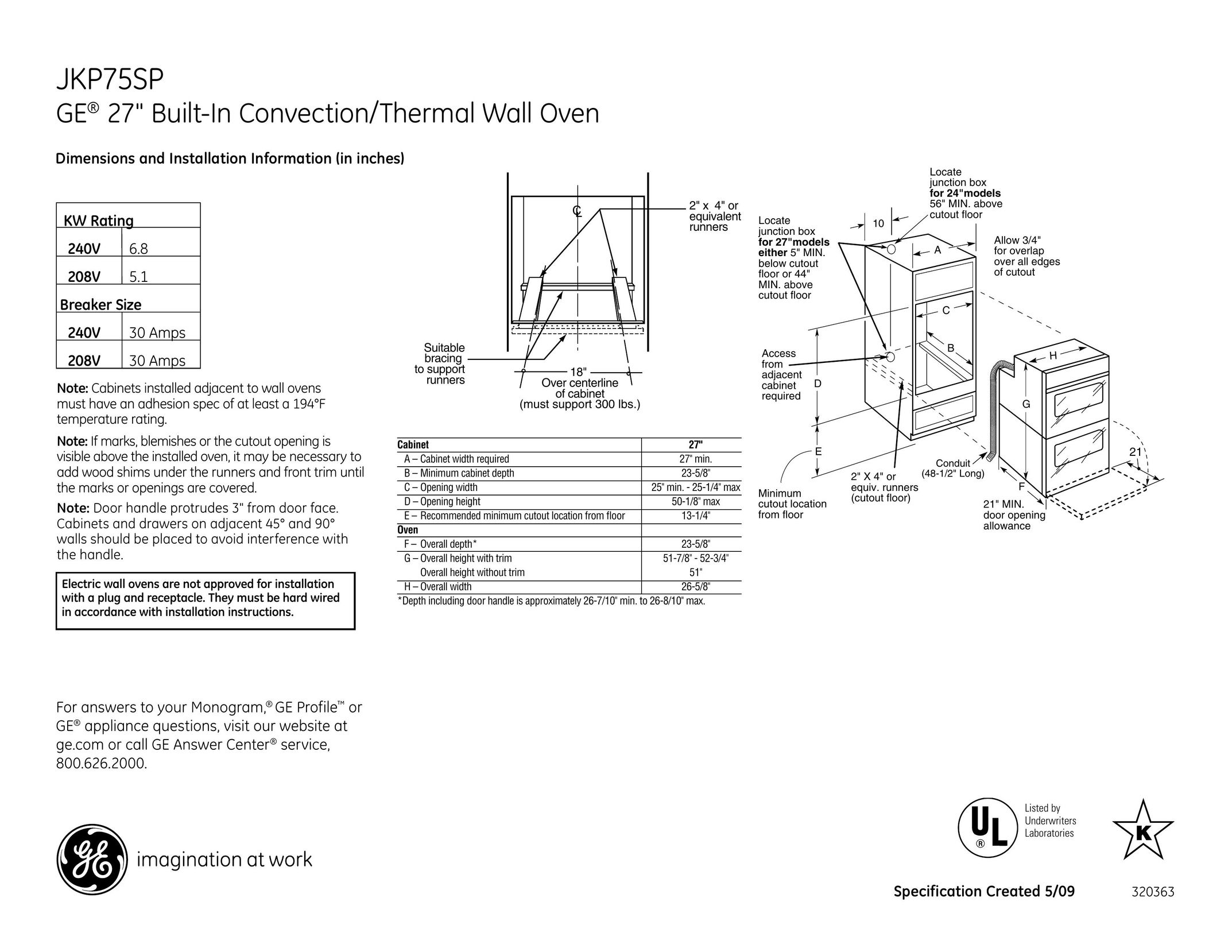 GE JKP75SP Convection Oven User Manual