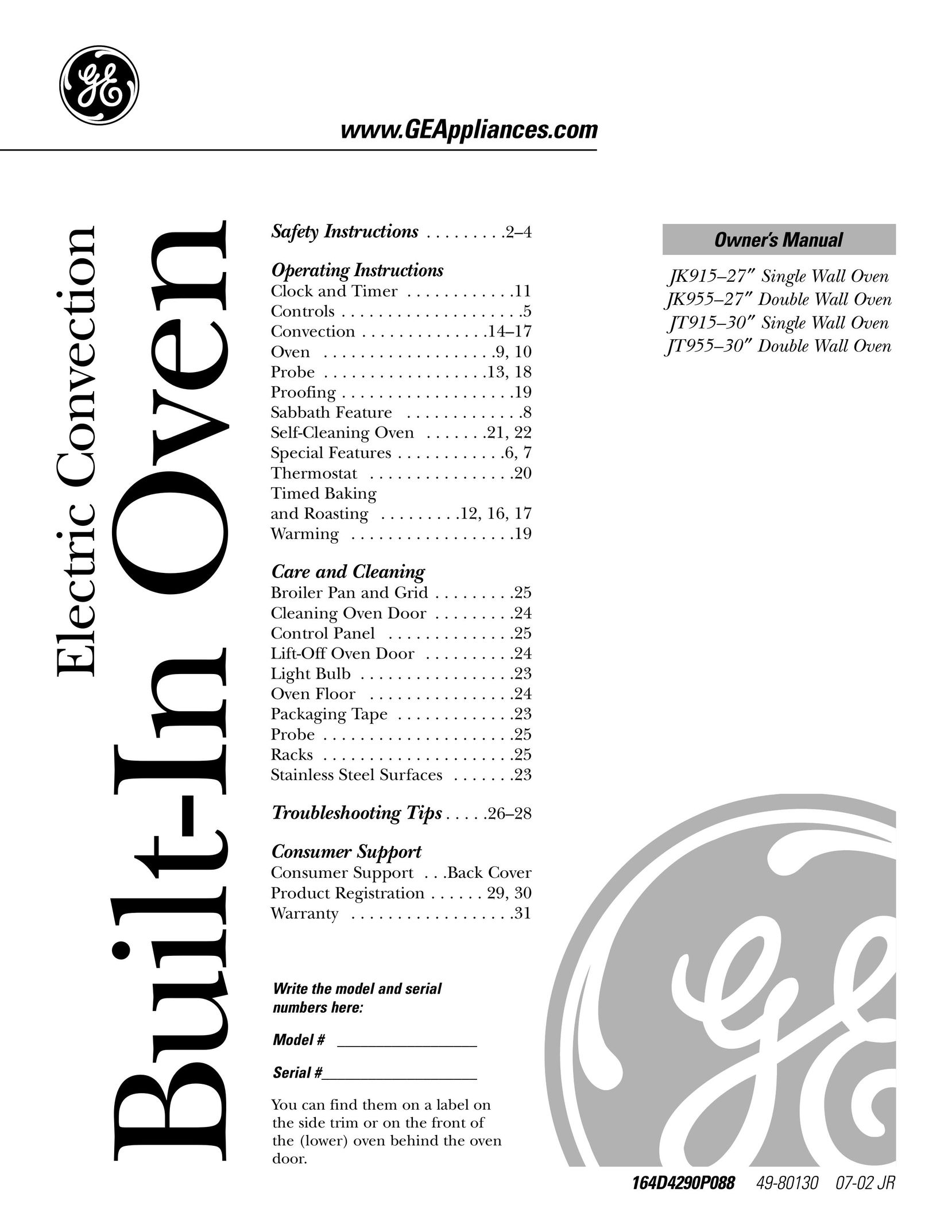 GE JT91530 Convection Oven User Manual