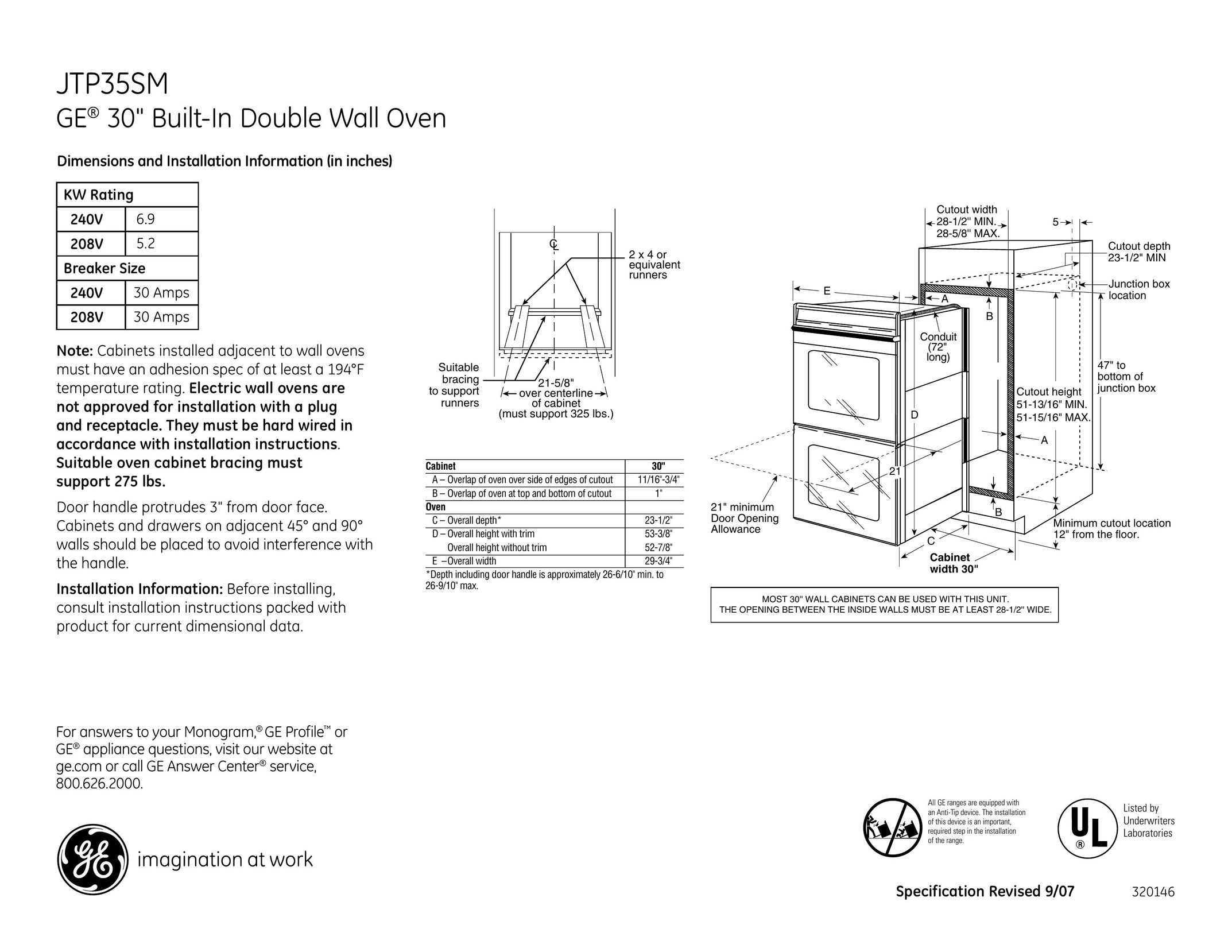 GE JTP35SM Convection Oven User Manual