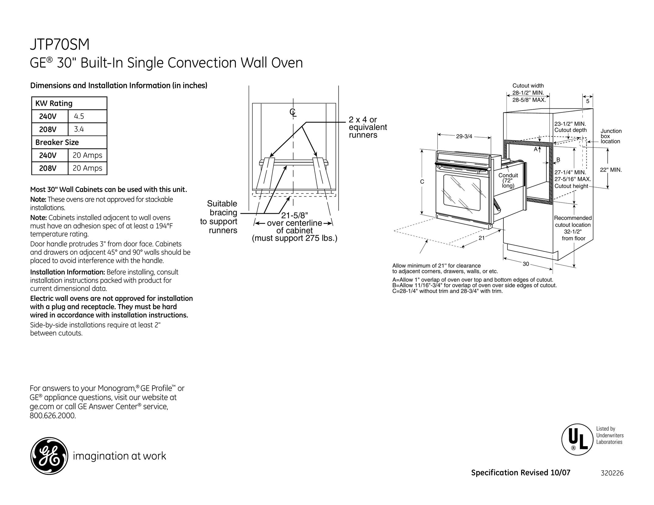 GE JTP70SMSS Convection Oven User Manual