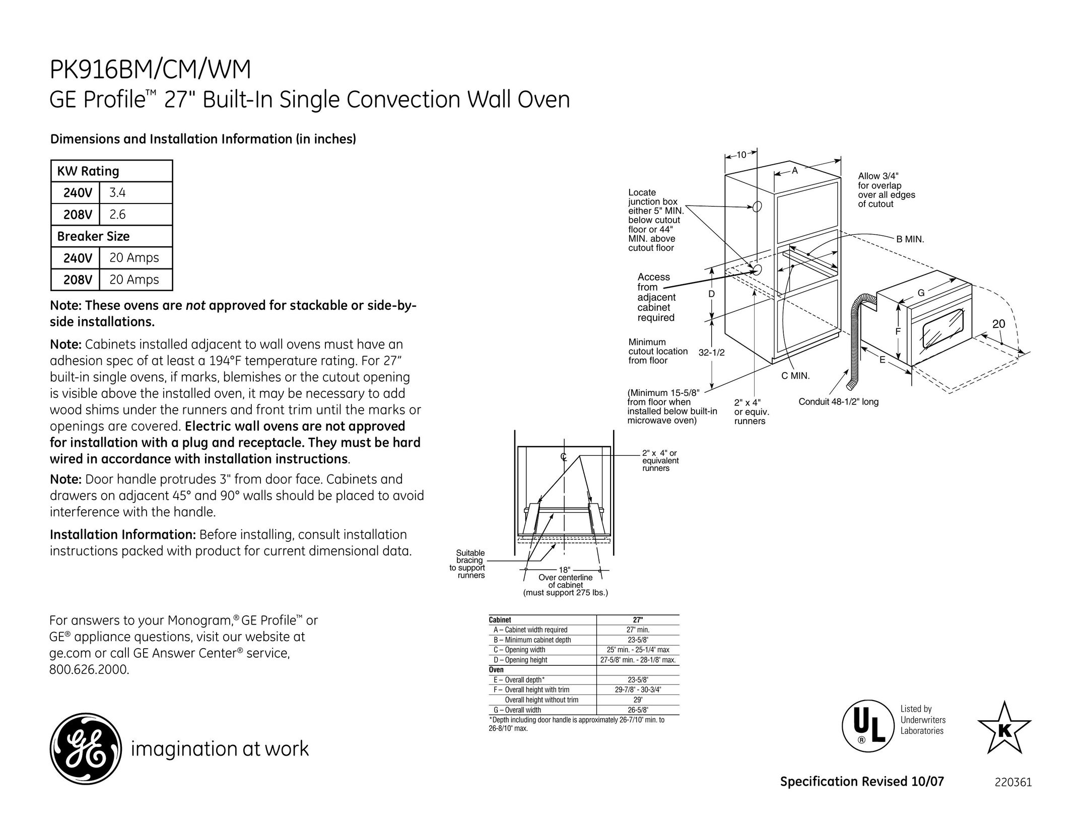 GE PK916BM Convection Oven User Manual