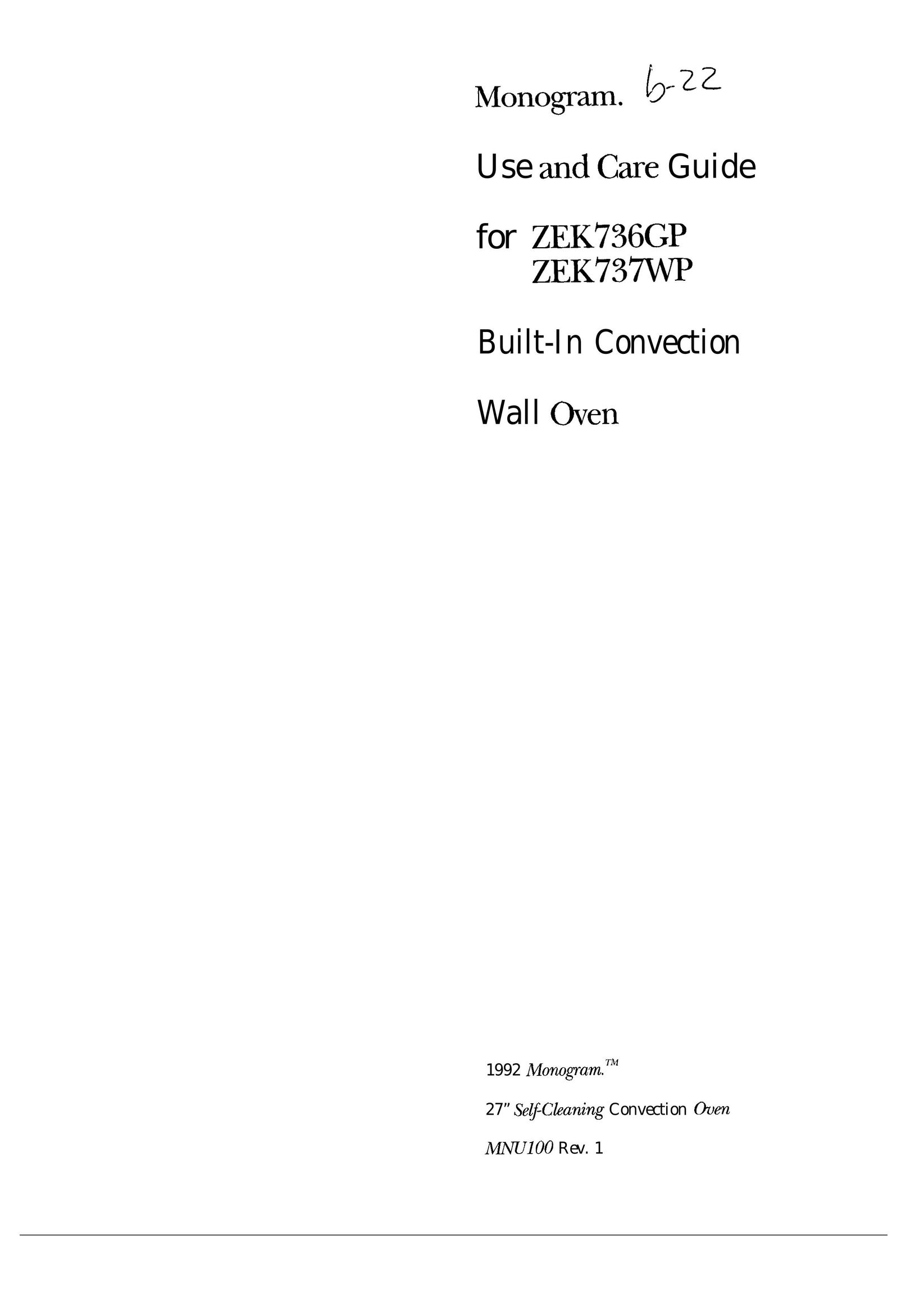 GE Monogram ZEK73WP Convection Oven User Manual