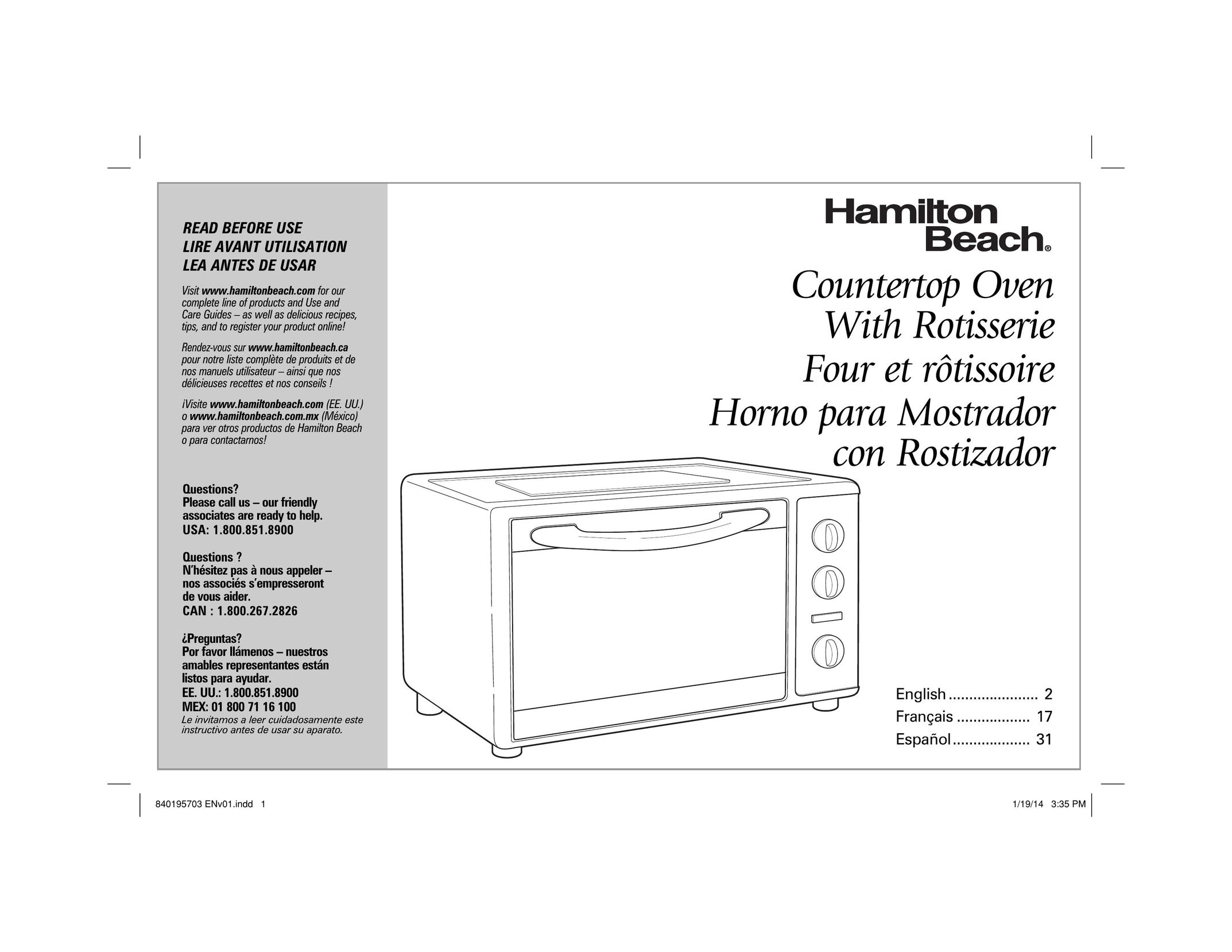 Hamilton Beach 31103 Convection Oven User Manual