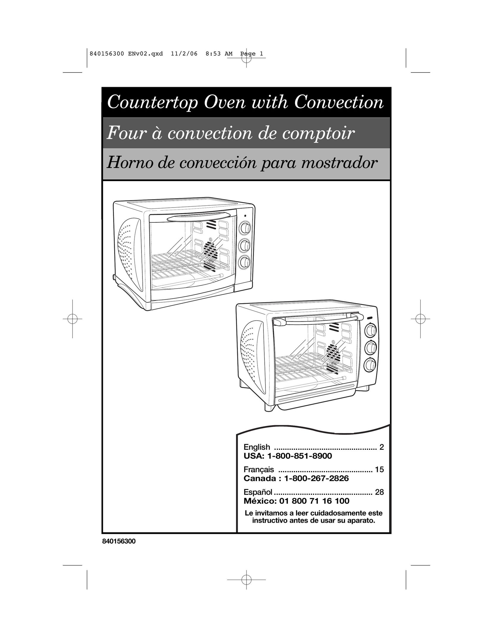Hamilton Beach 840156300 Convection Oven User Manual