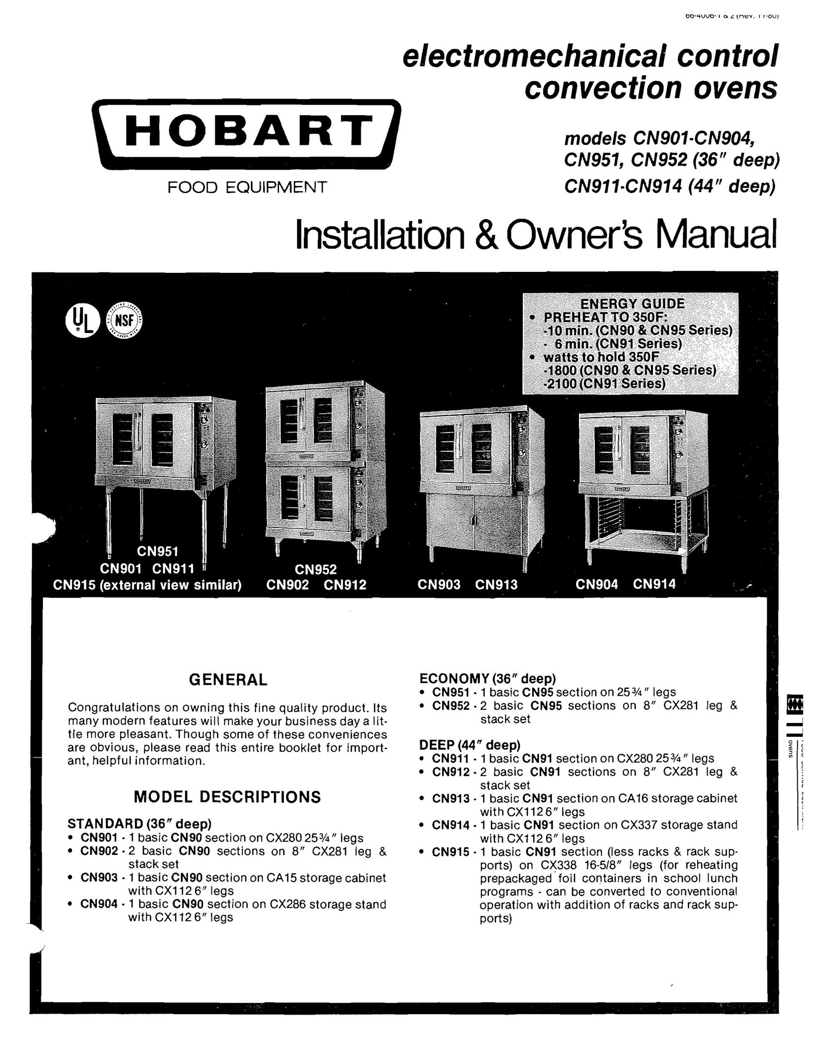 Hobart CN951 Convection Oven User Manual