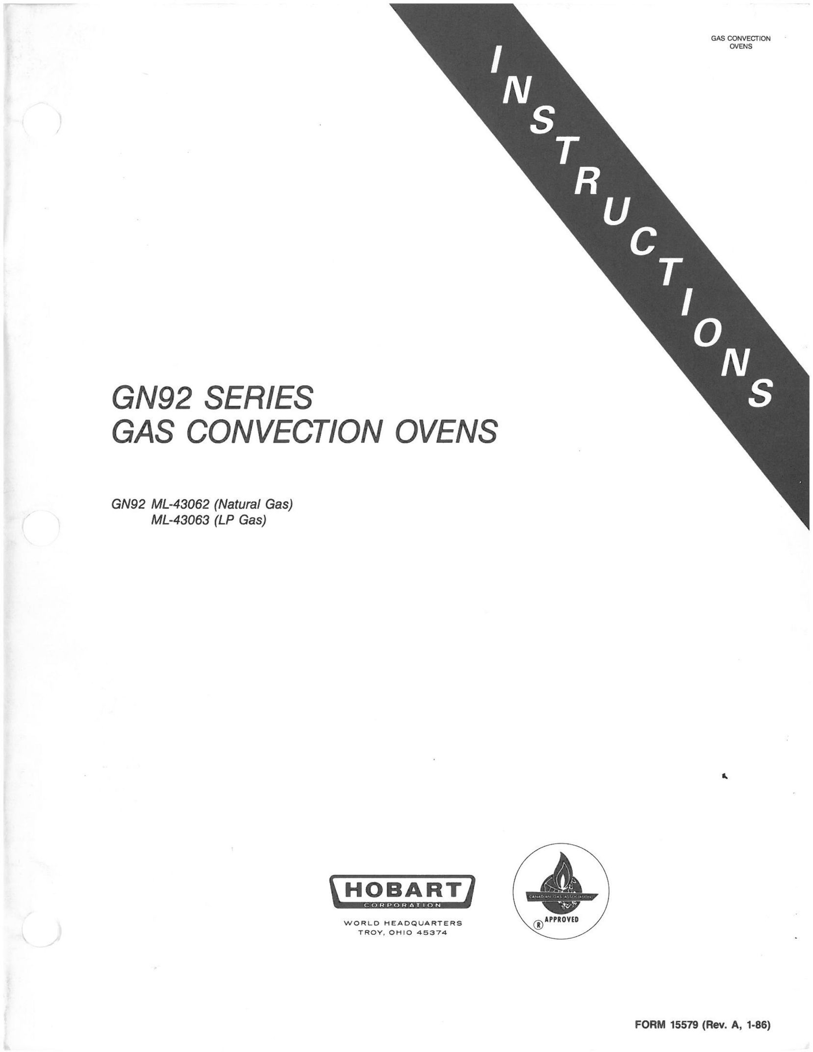 Hobart GN92 ML-43062 Convection Oven User Manual