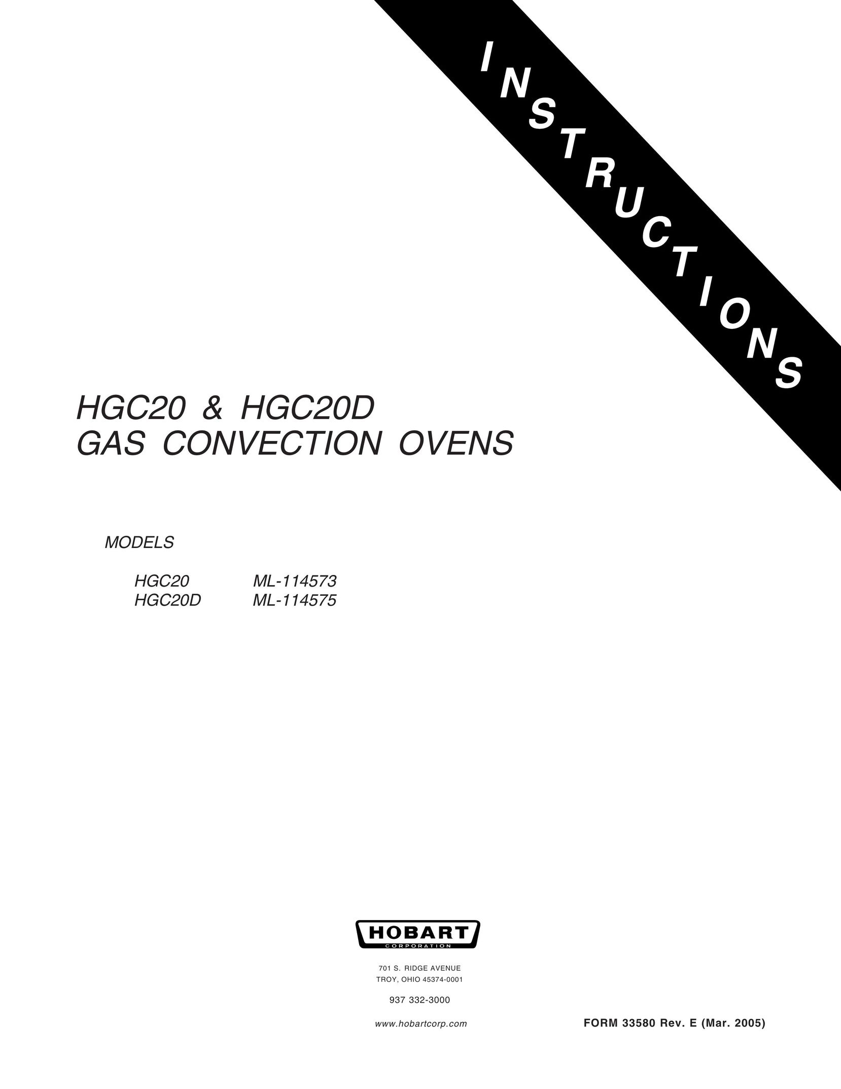 Hobart HGC20 ML-114573 Convection Oven User Manual