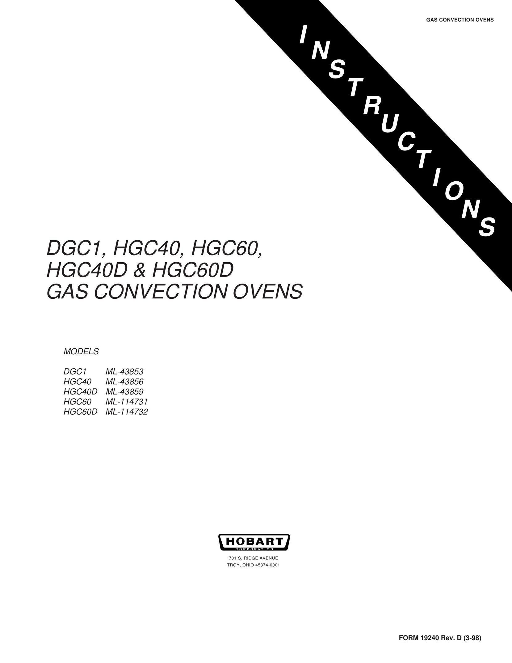 Hobart HGC40D & HGC60D Convection Oven User Manual