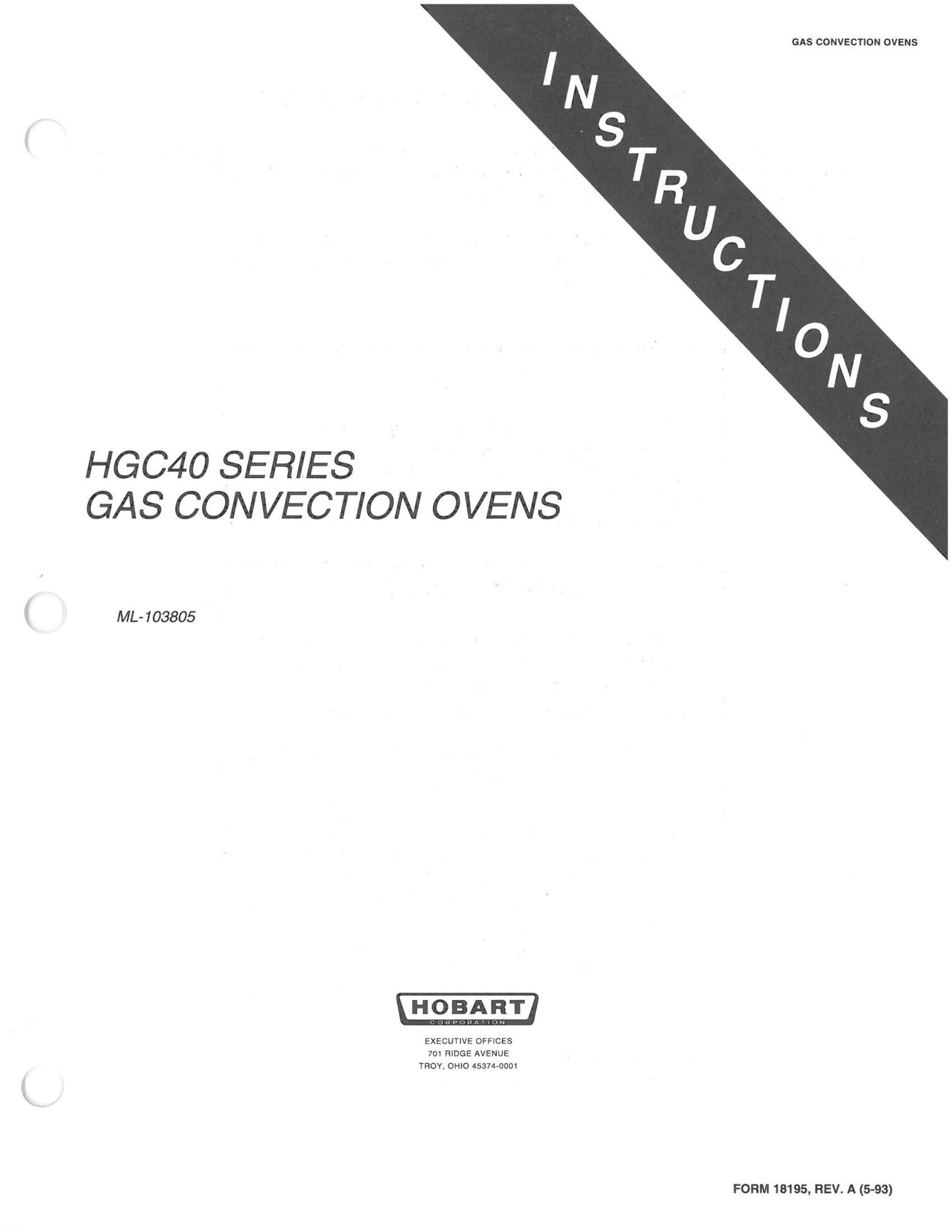 Hobart ML-103805 Convection Oven User Manual