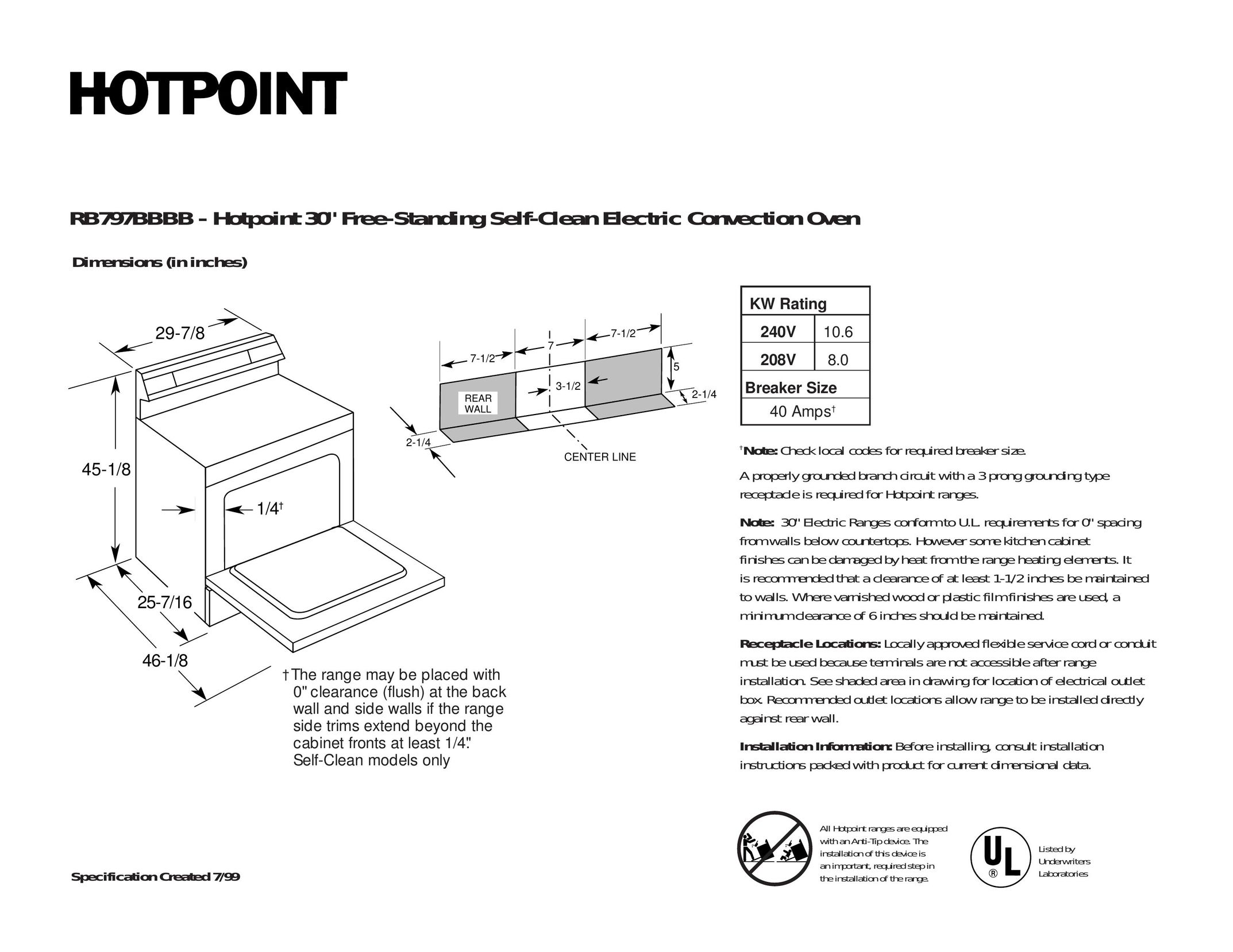 Hotpoint RB797BBBB Convection Oven User Manual