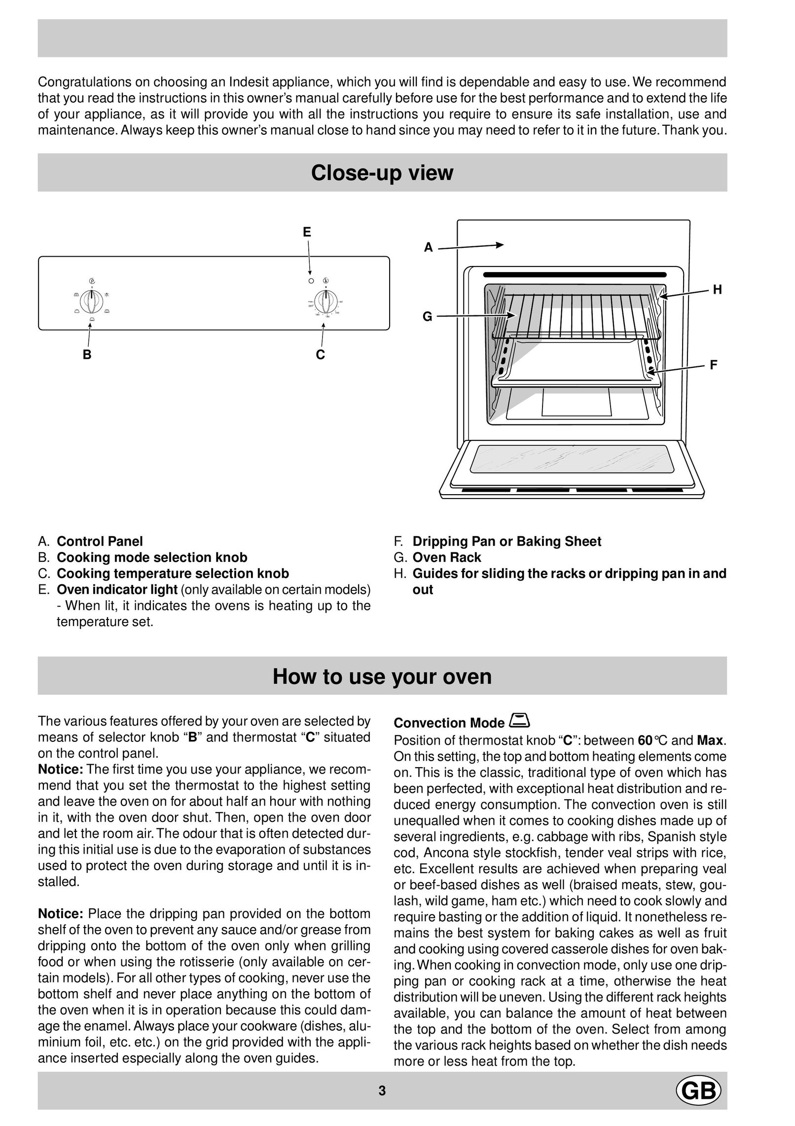 Indesit FE10KC Convection Oven User Manual
