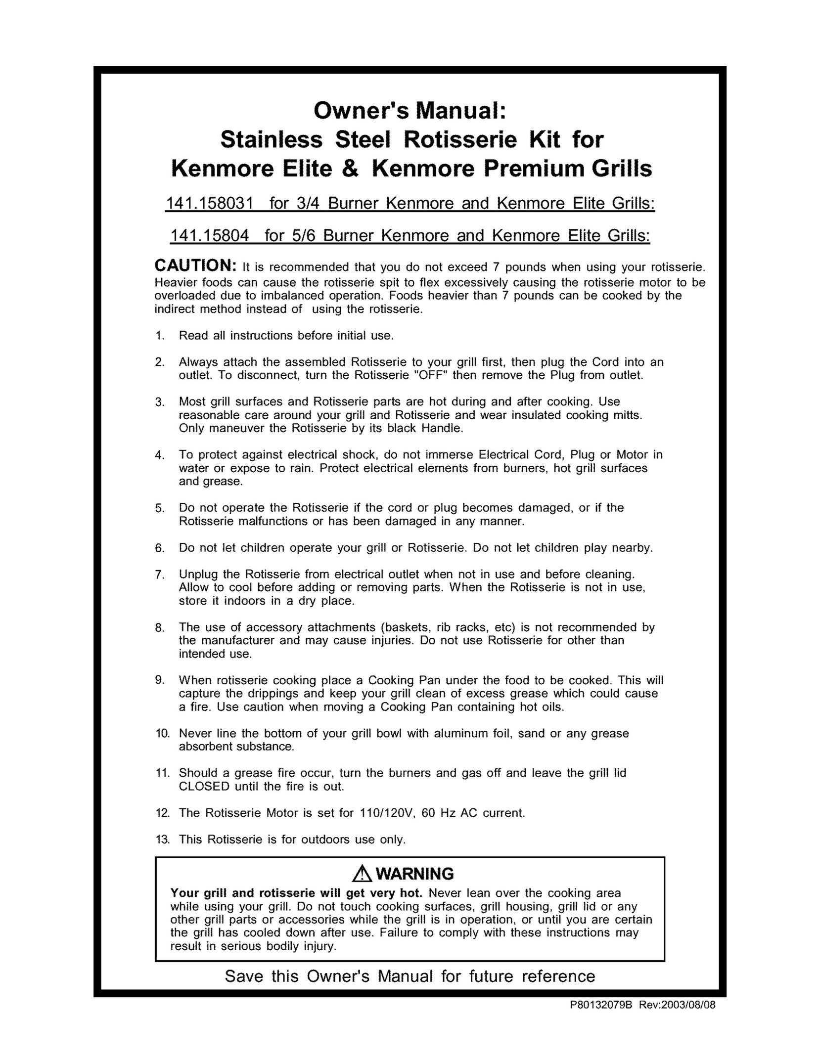 Kenmore 141.158031 Convection Oven User Manual