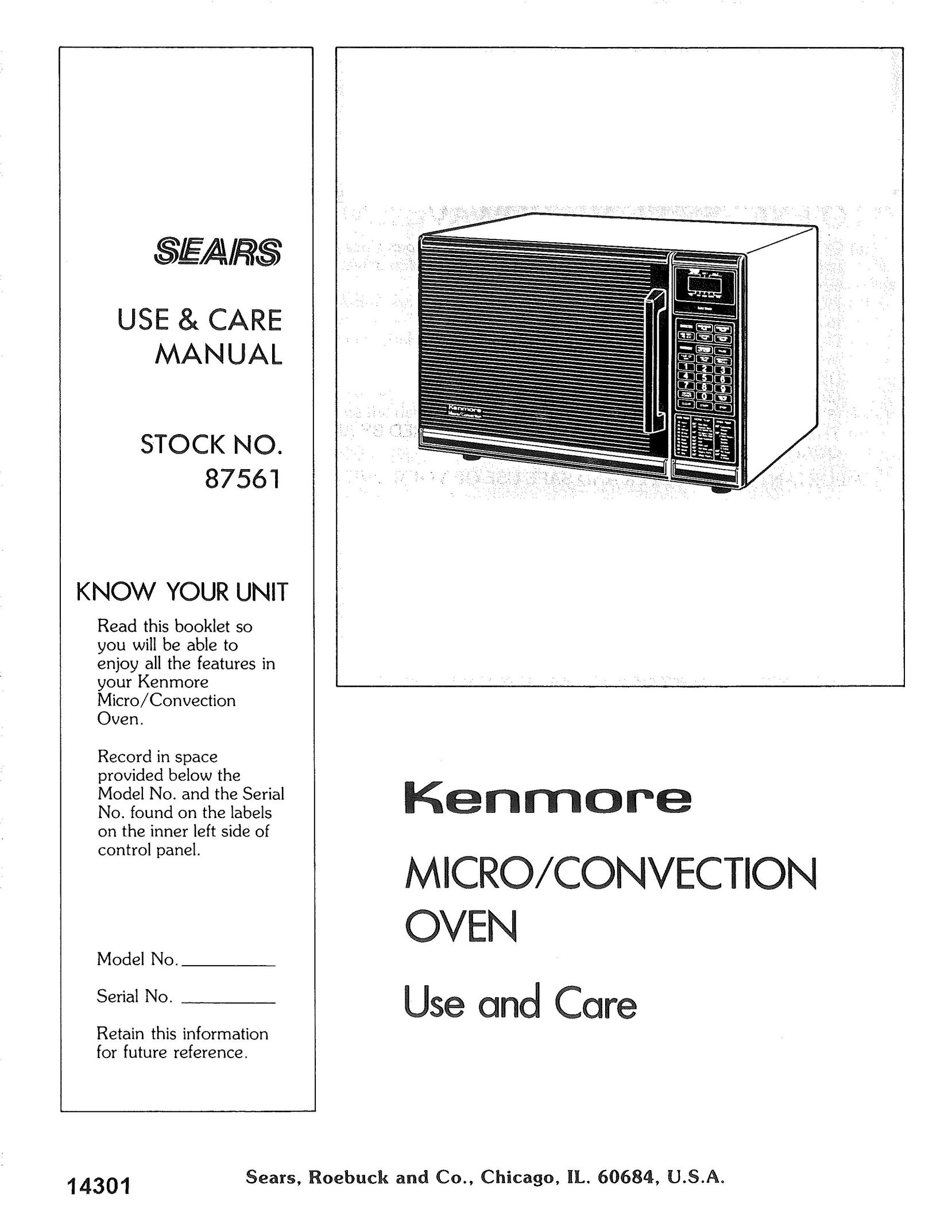 Kenmore 87561 Convection Oven User Manual