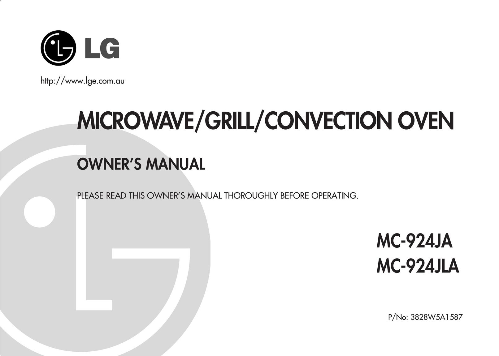 LG Electronics MC-924JA Convection Oven User Manual