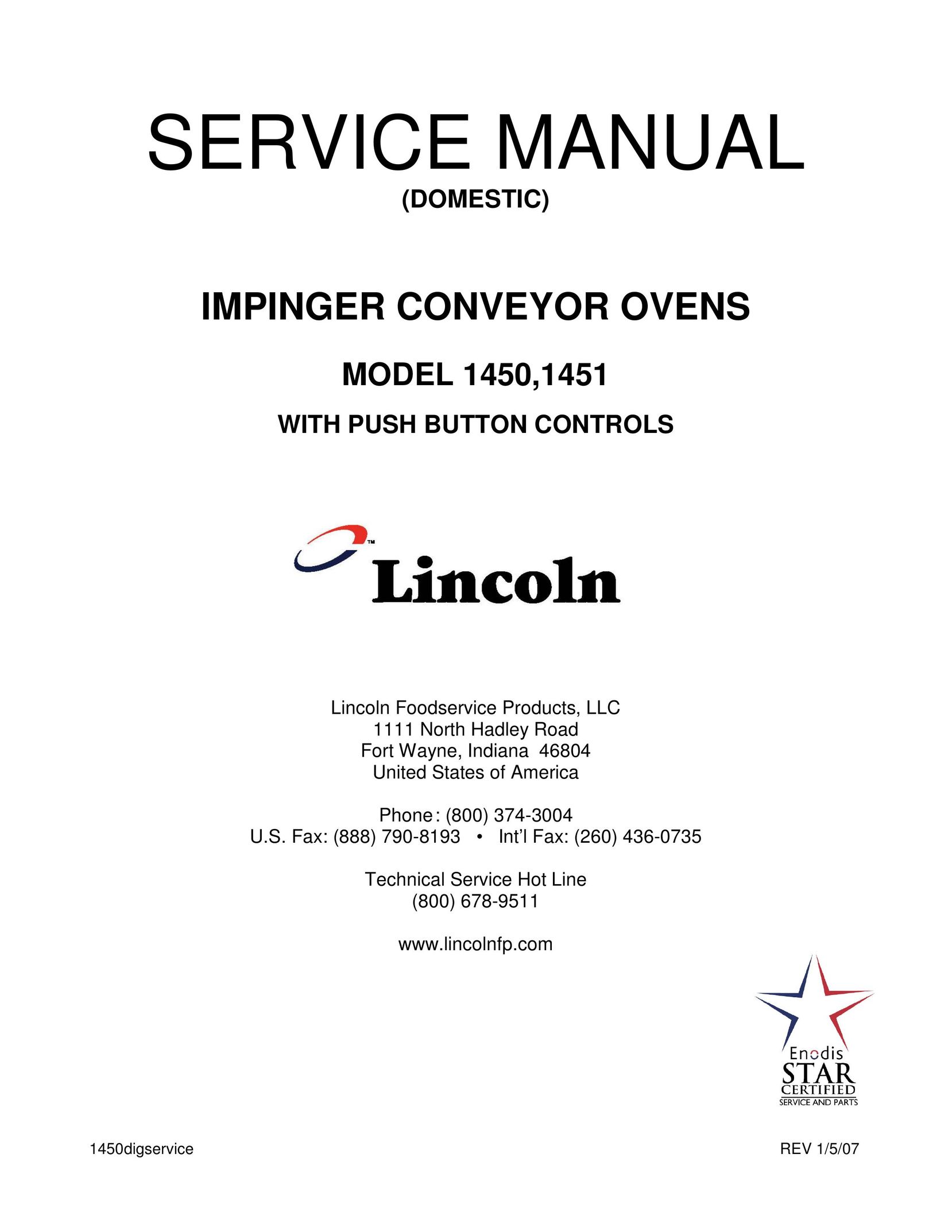 Lincoln 1451 Convection Oven User Manual