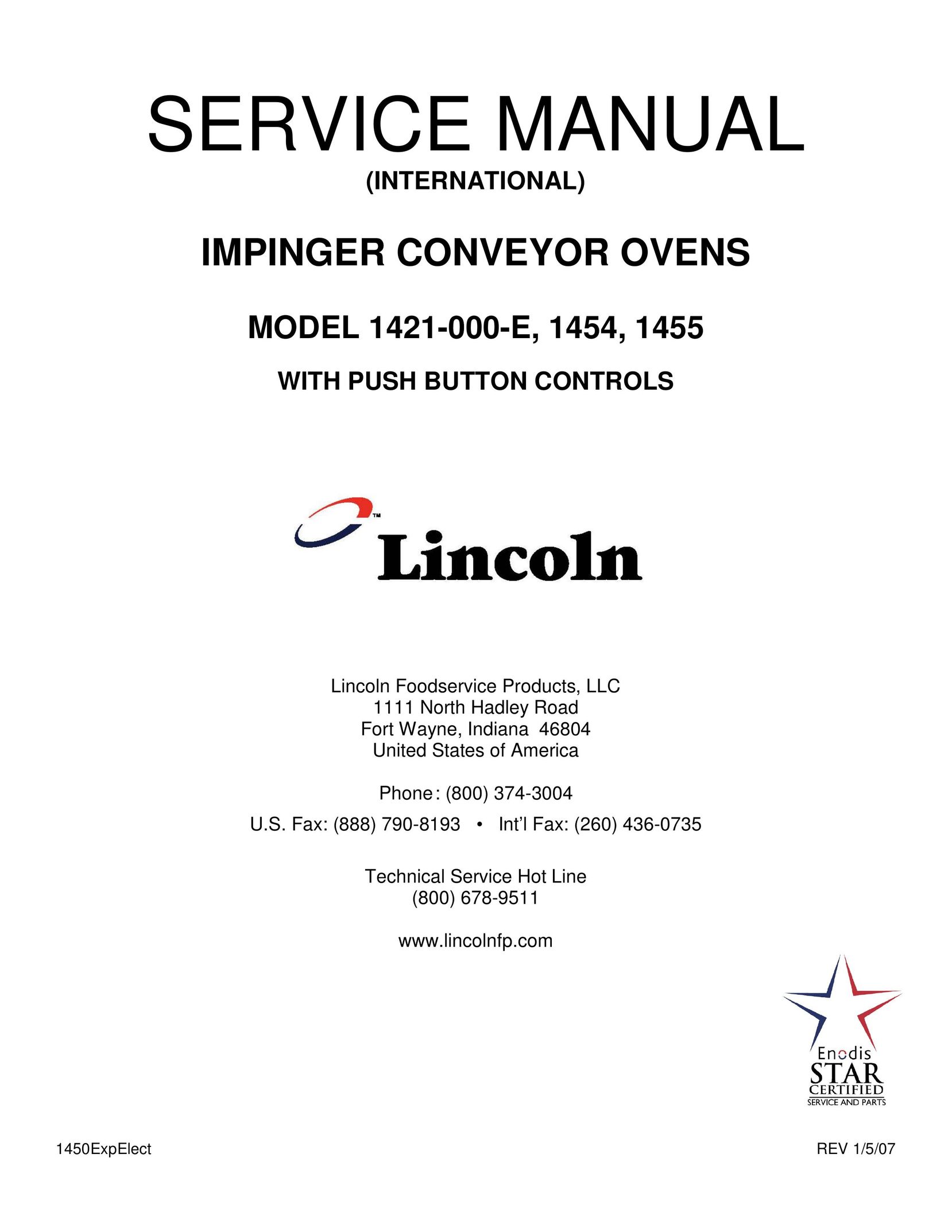 Lincoln 1455-000-E Convection Oven User Manual