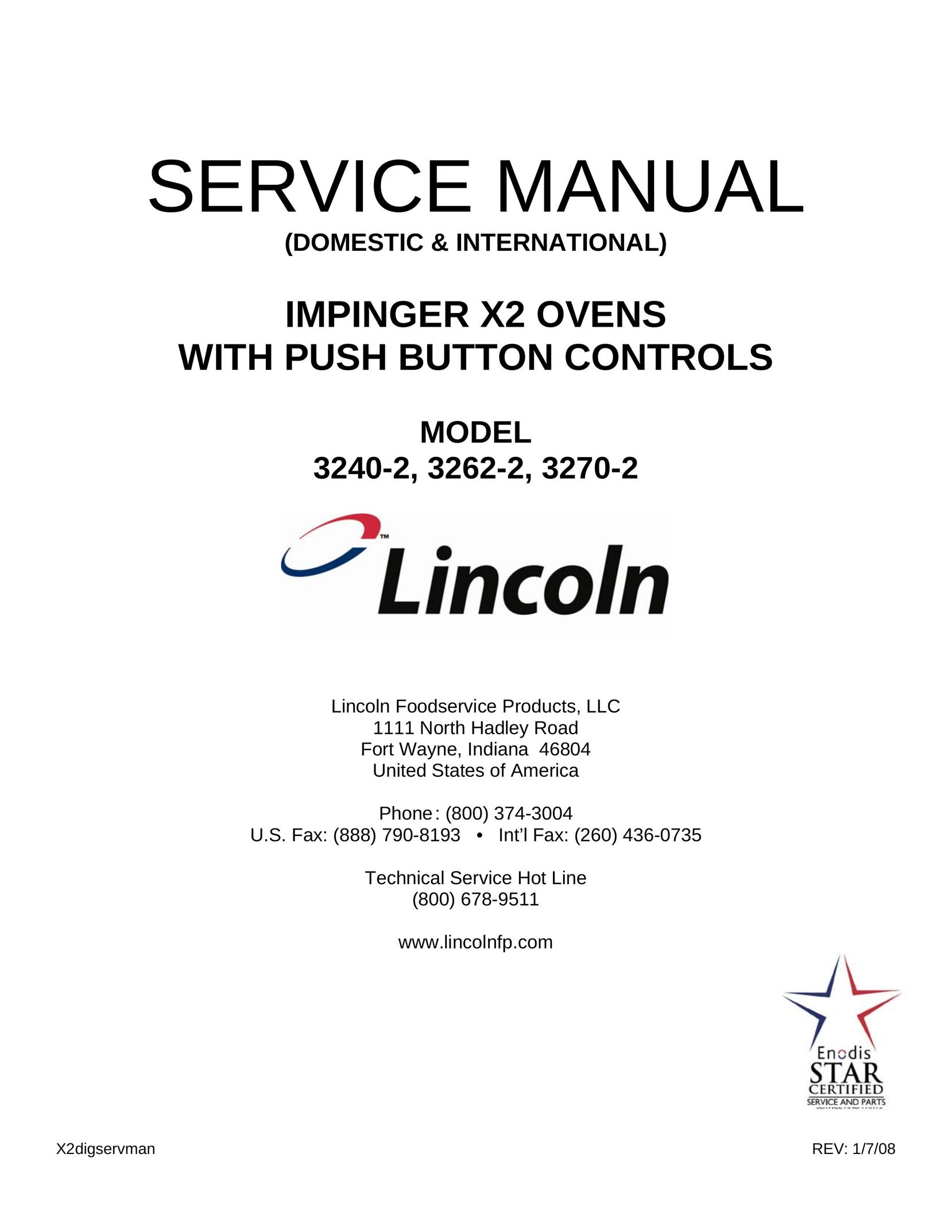 Lincoln 3270-2 Convection Oven User Manual