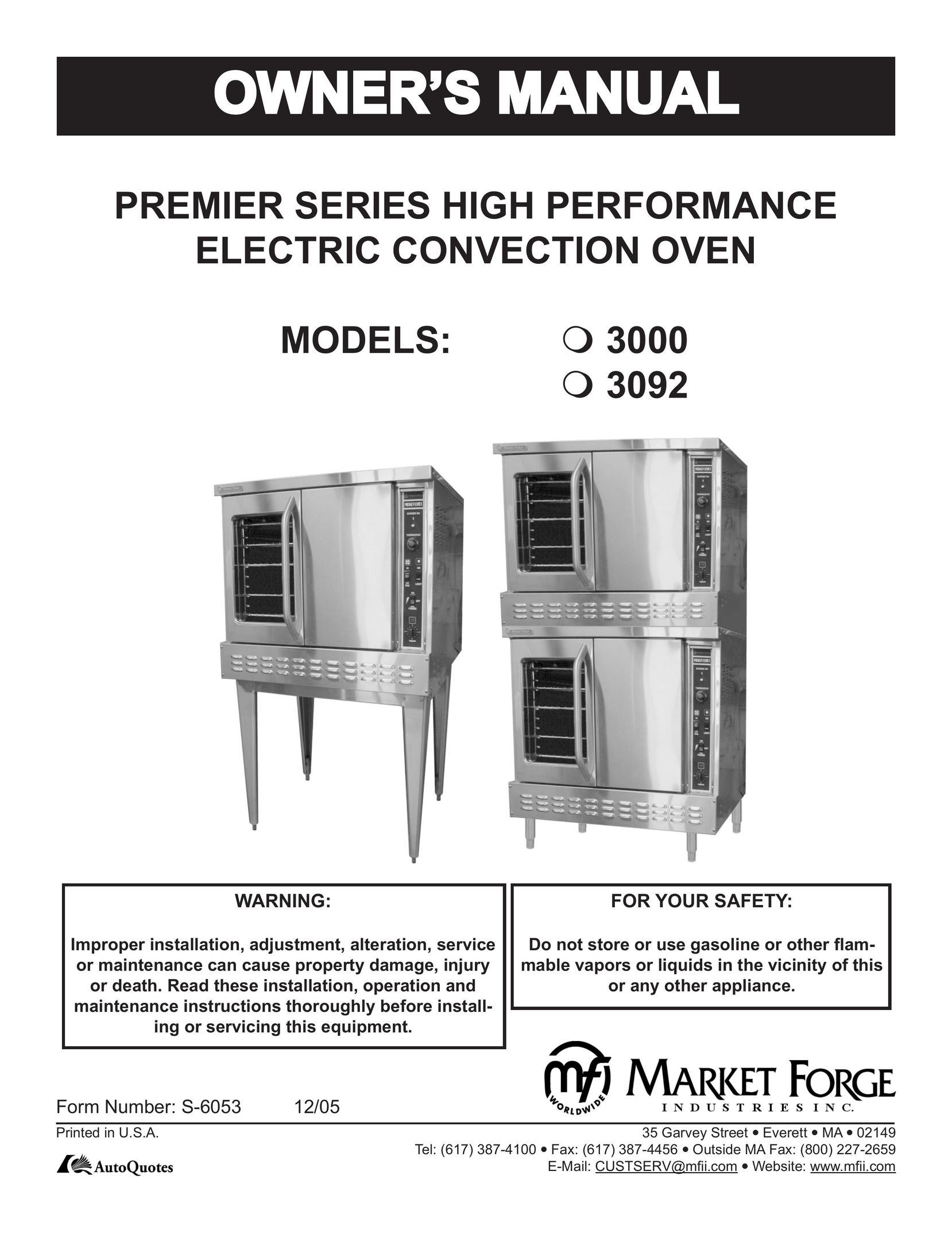 Market Forge Industries M 3000 Convection Oven User Manual