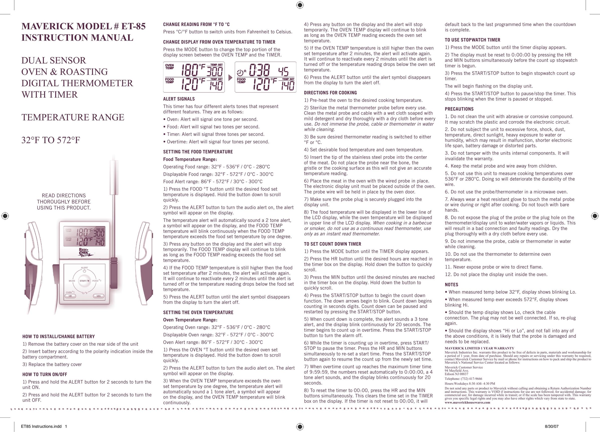 Maverick Ventures ET-85 Convection Oven User Manual