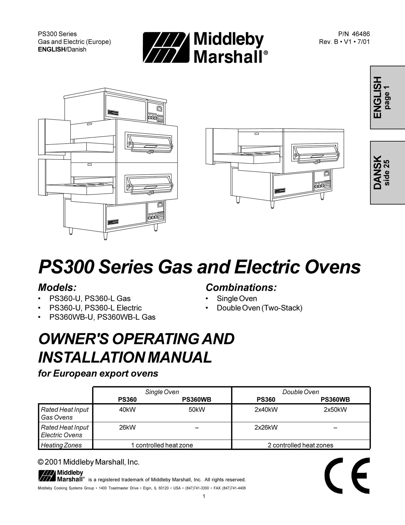 Middleby Marshall PS360-U Convection Oven User Manual