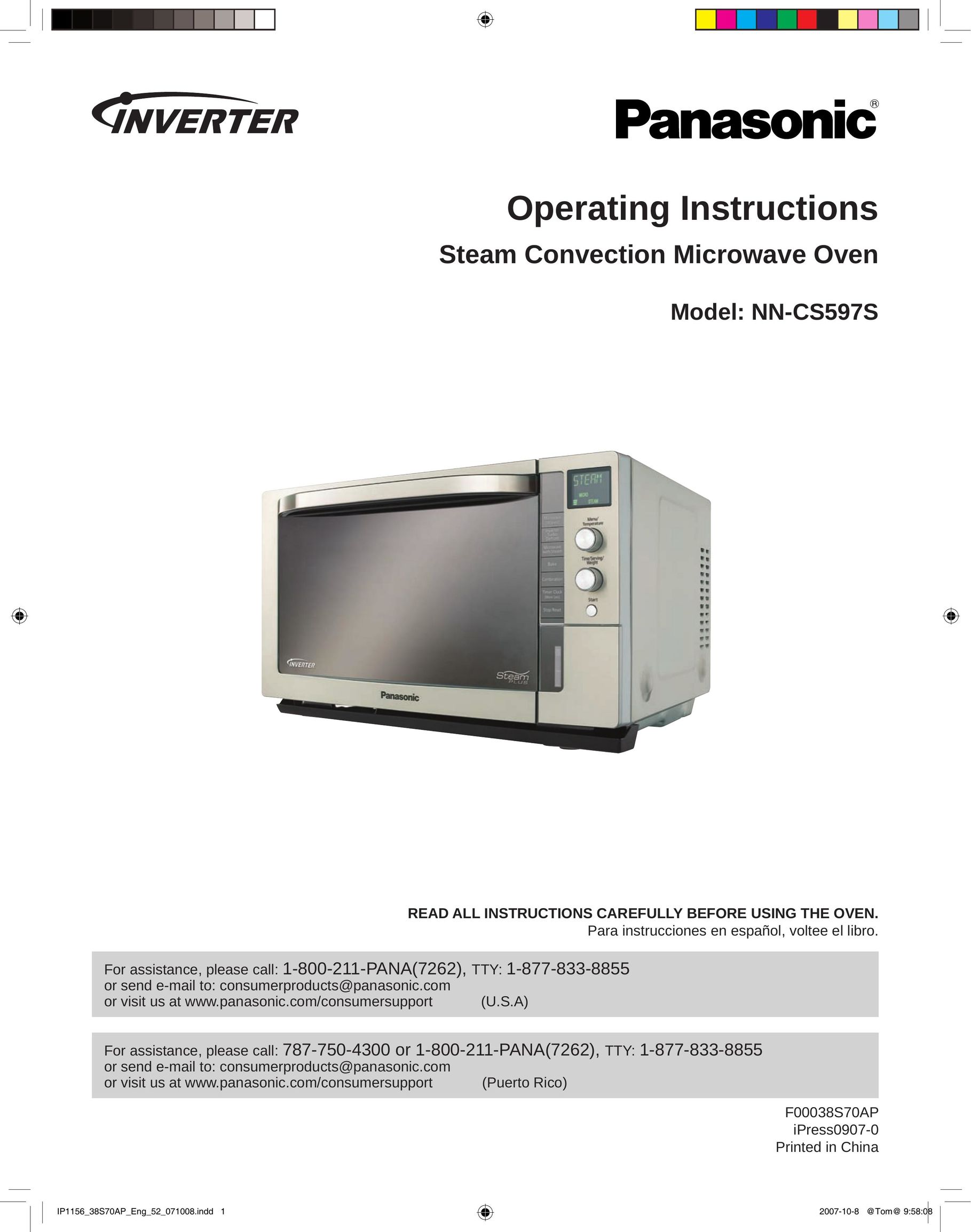 Panasonic NN-CS597S Convection Oven User Manual