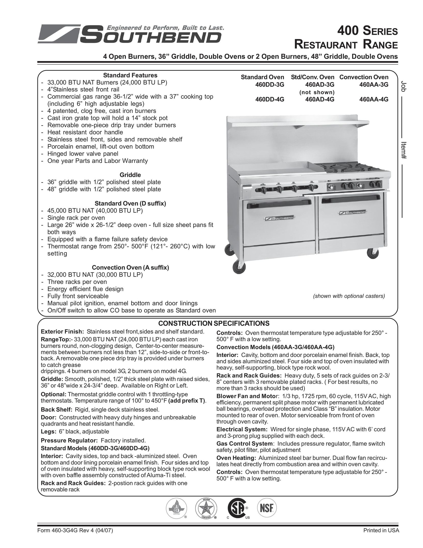 Southbend 460AA-4G Convection Oven User Manual