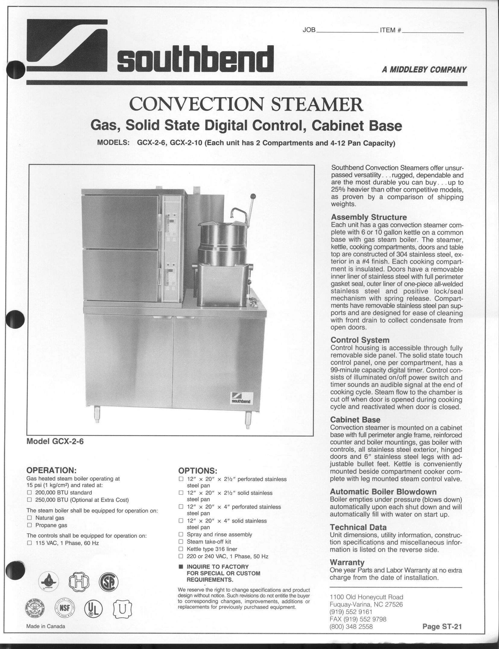 Southbend GCX-2-10 Convection Oven User Manual