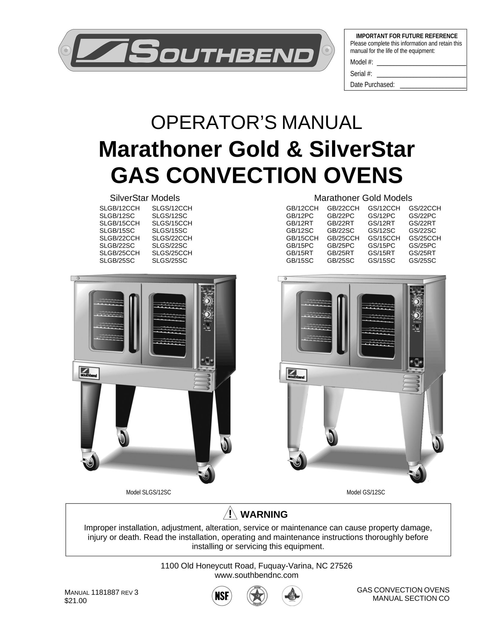 Southbend Marathoner Convection Oven User Manual
