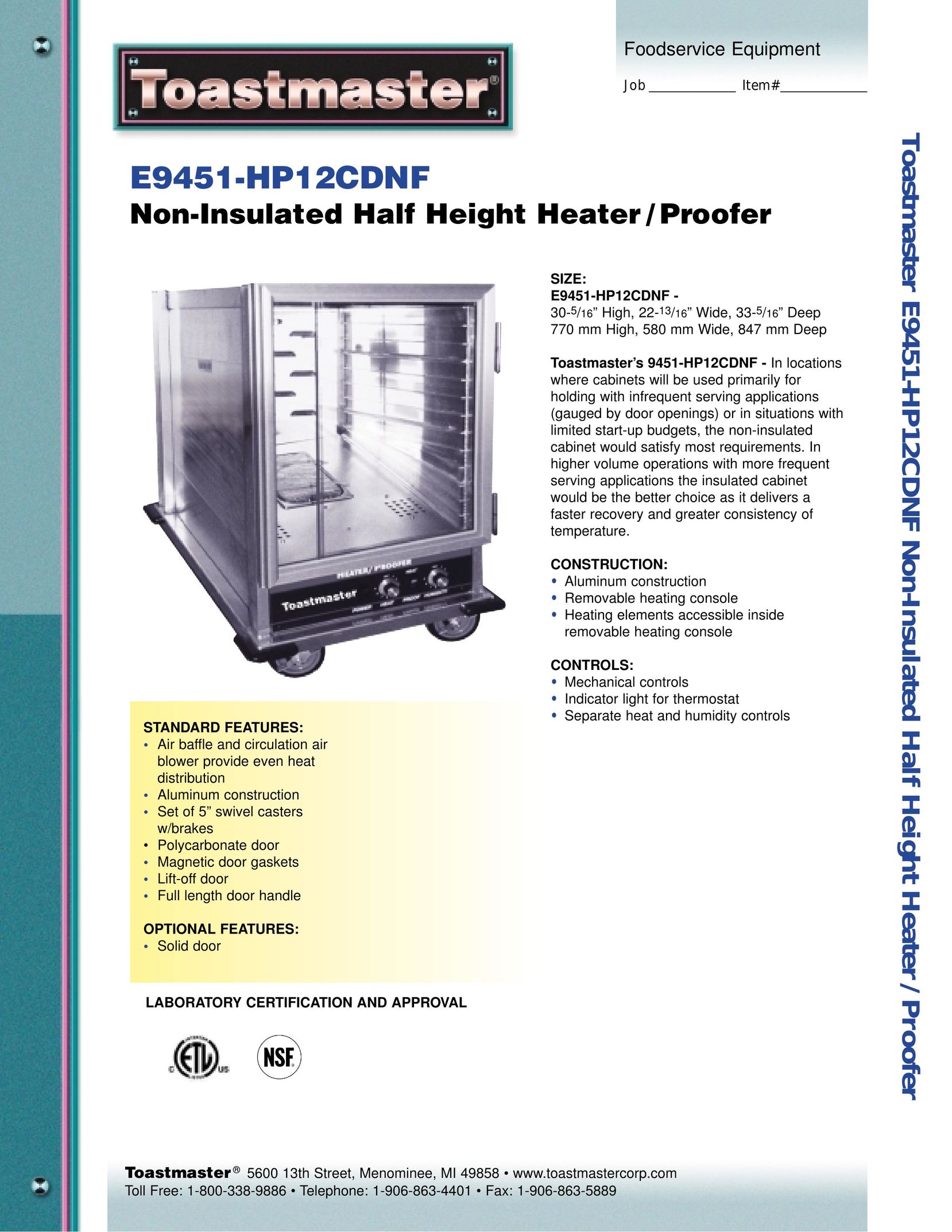 Toastmaster E9451-HP12CDNF Convection Oven User Manual
