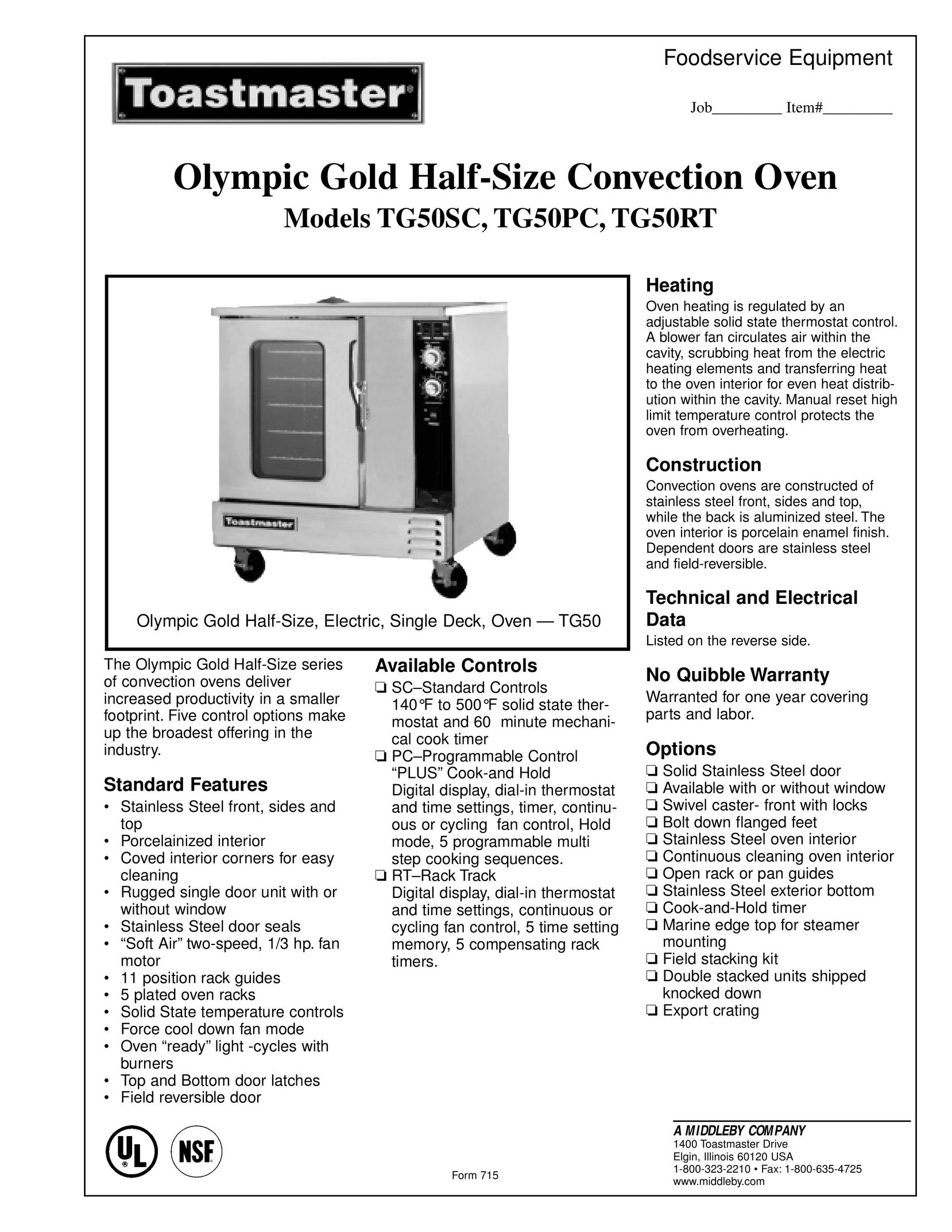 Toastmaster TG50RT Convection Oven User Manual