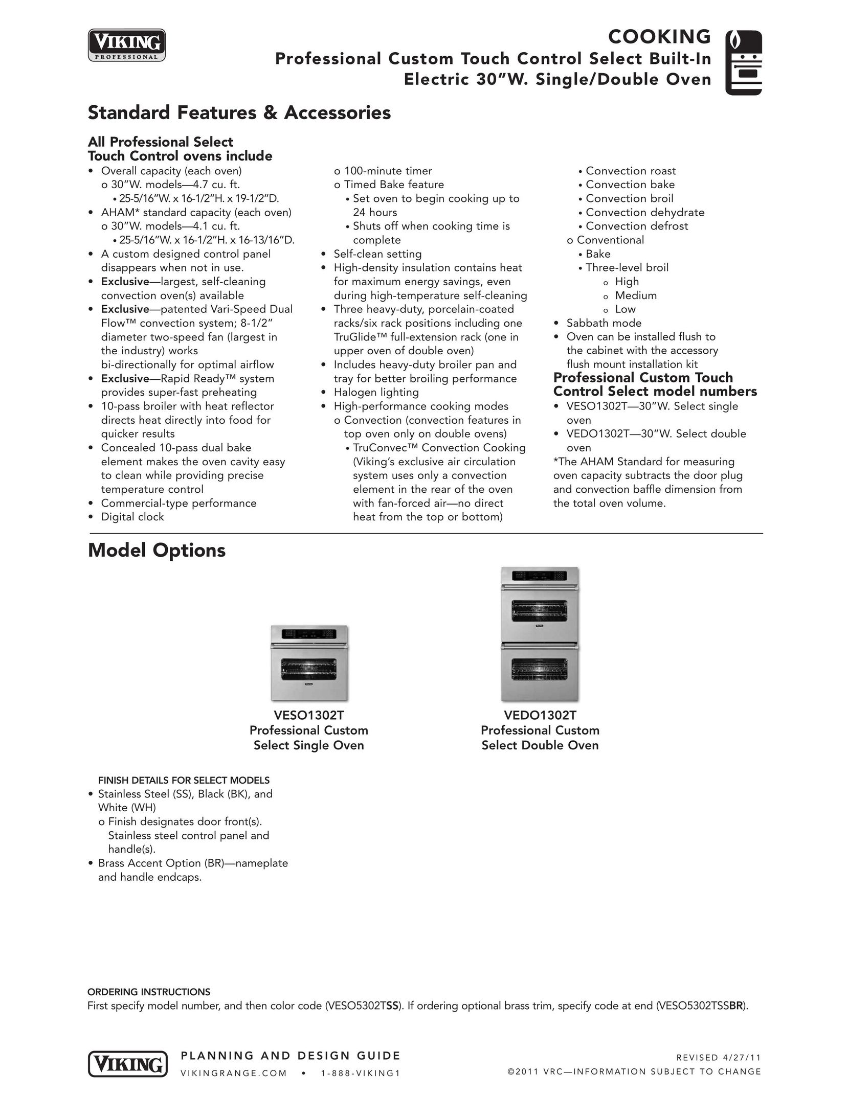 Viking VESO1302T VEDO1302T Convection Oven User Manual