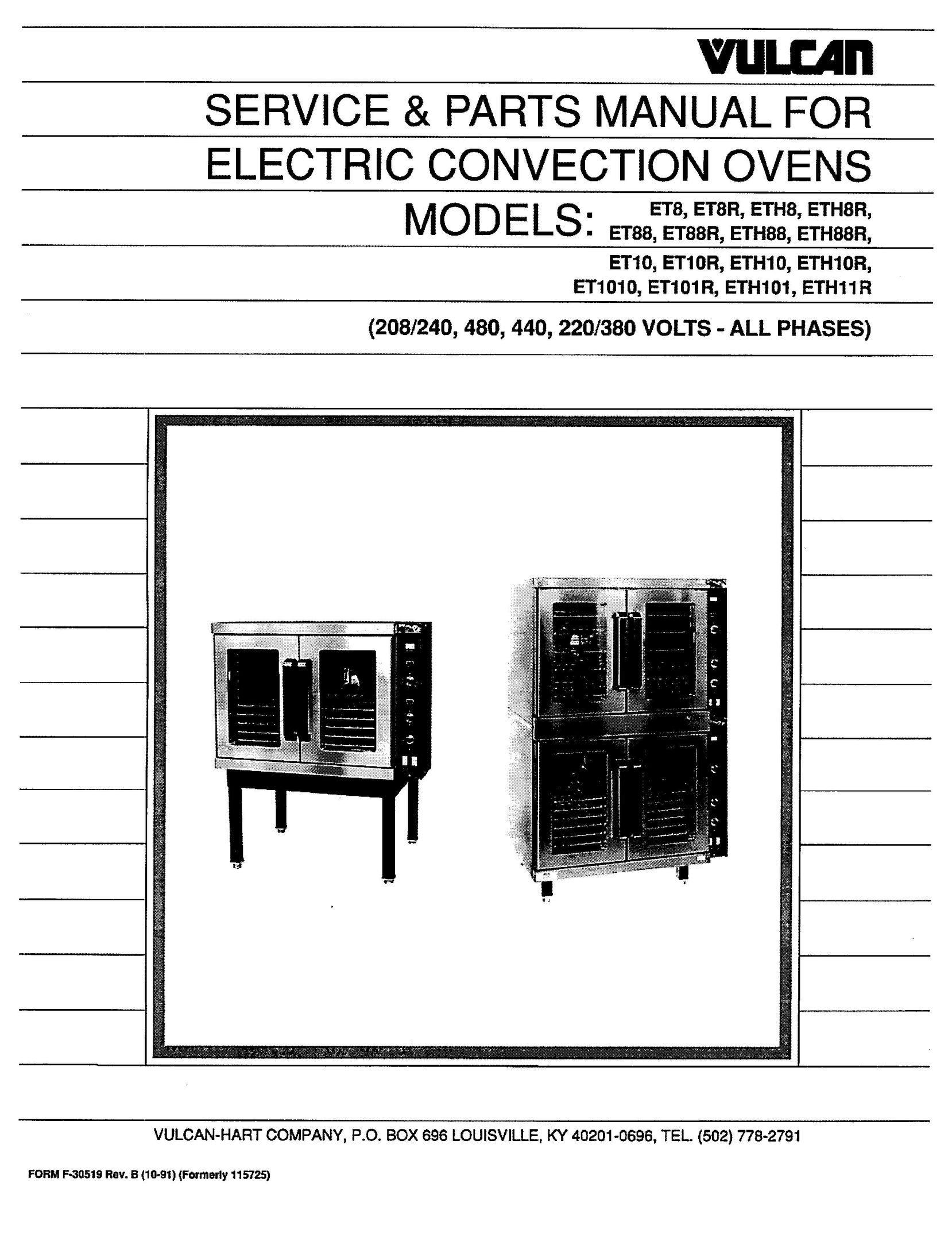 Vulcan-Hart ETH88 Convection Oven User Manual