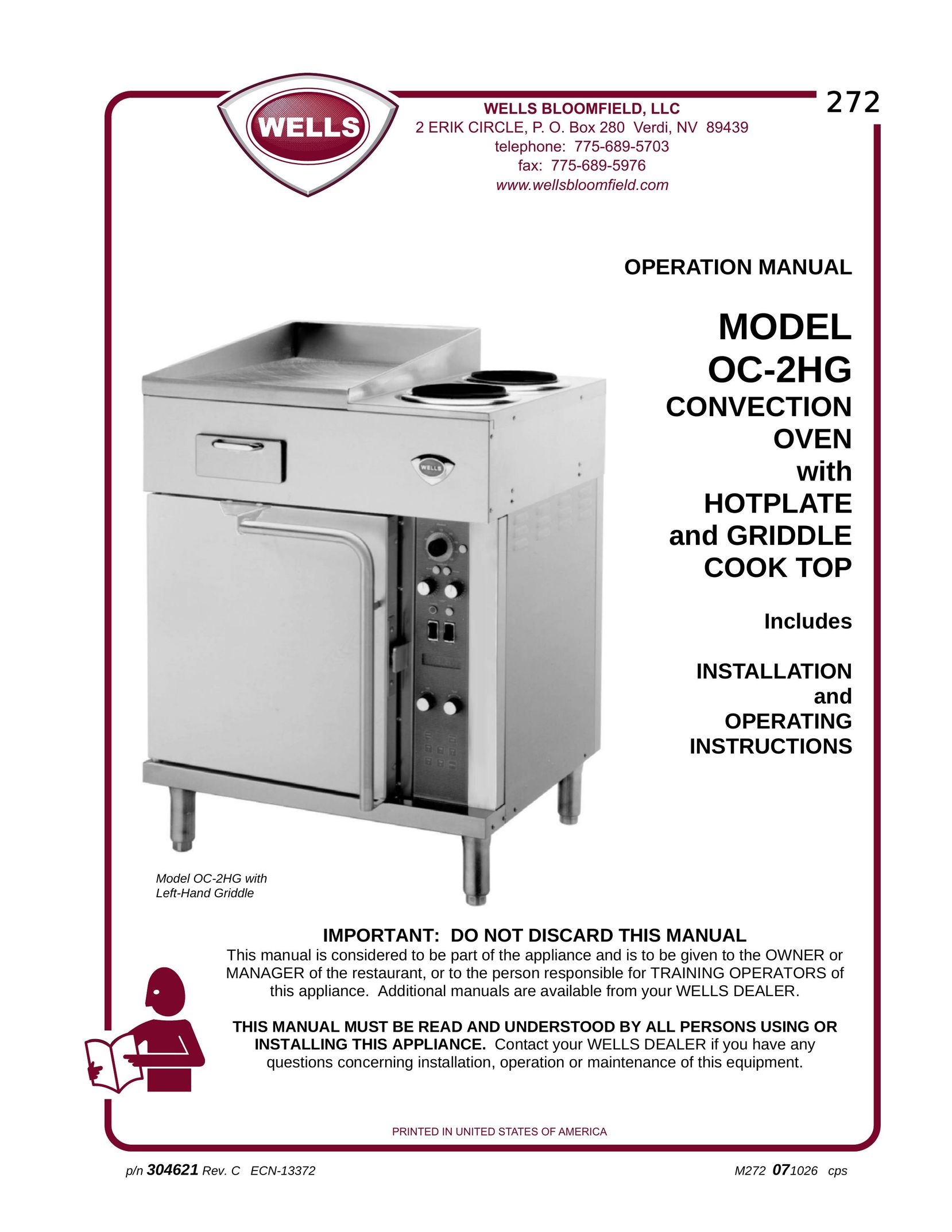 Wells OC-2HG Convection Oven User Manual
