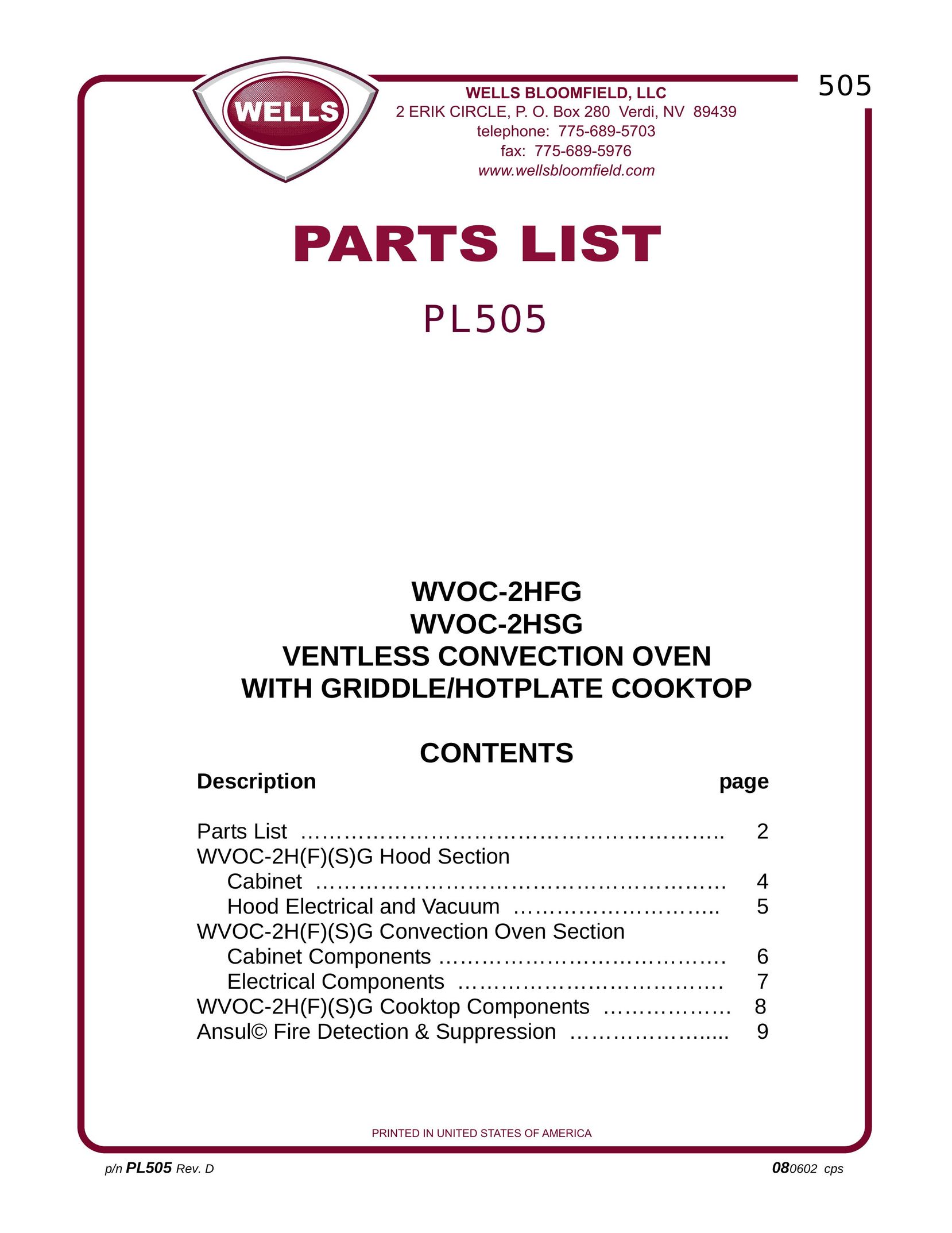 Wells WVOC-2HFG Convection Oven User Manual