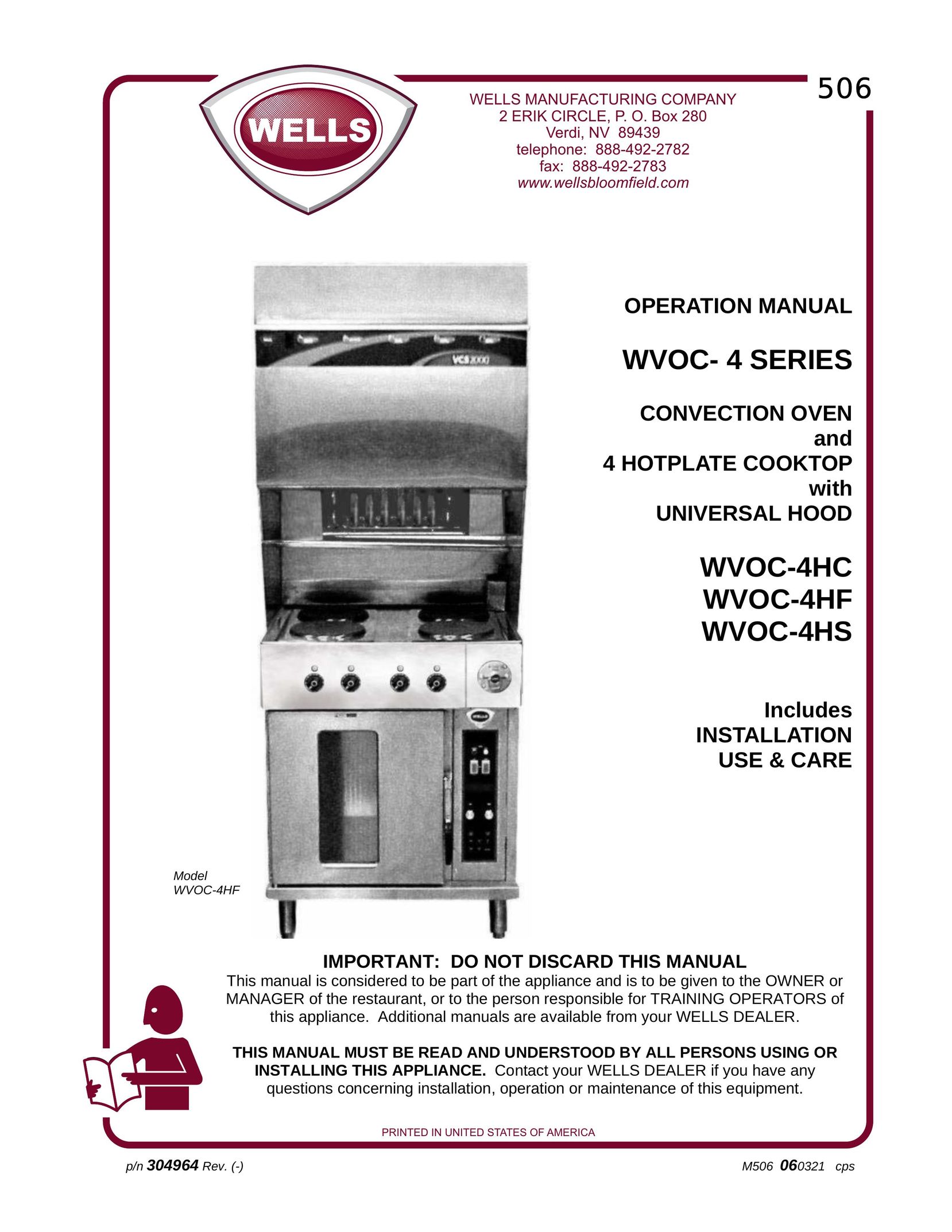 Wells WVOC-4HF Convection Oven User Manual