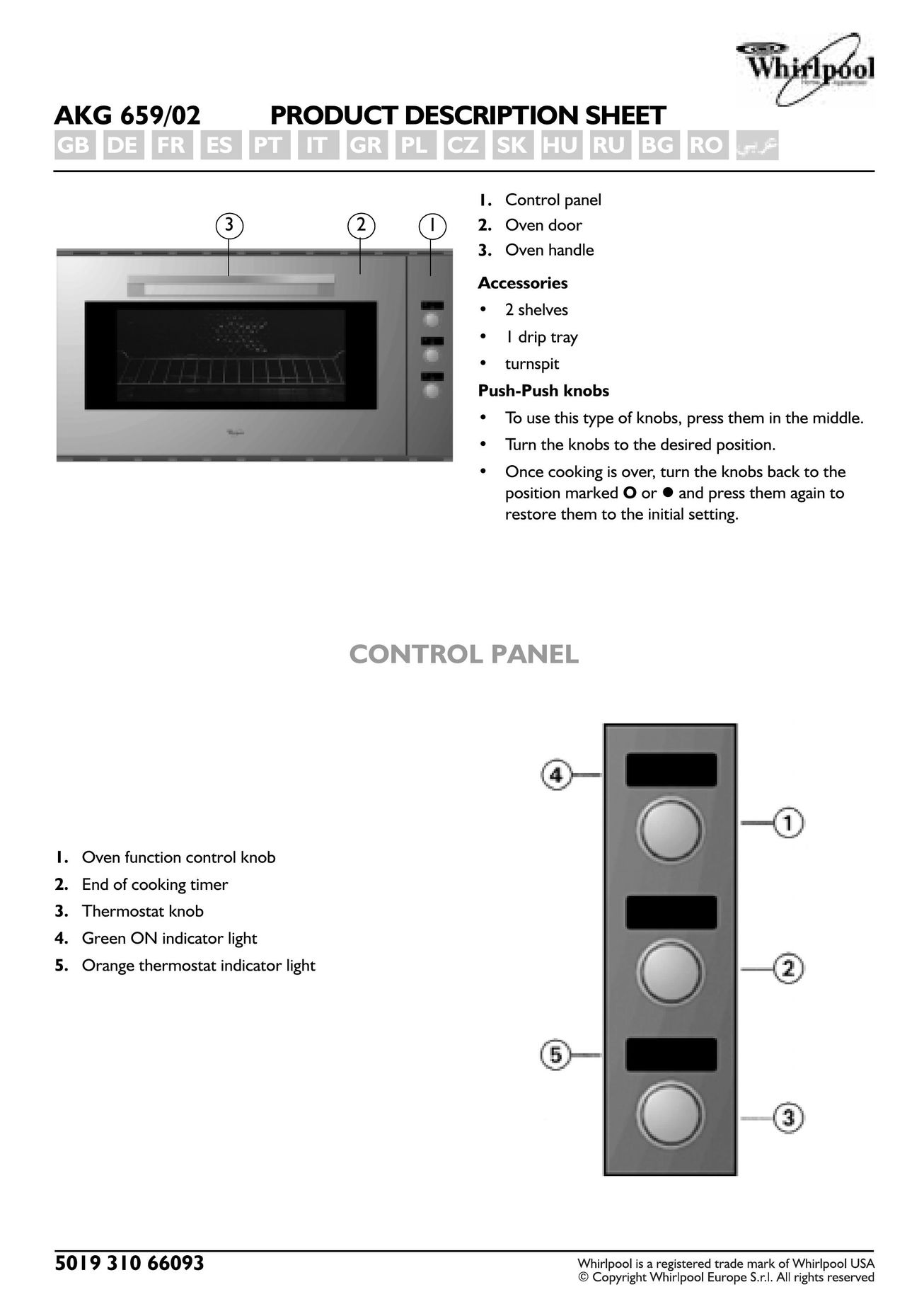 Whirlpool AKG 659/02 Convection Oven User Manual