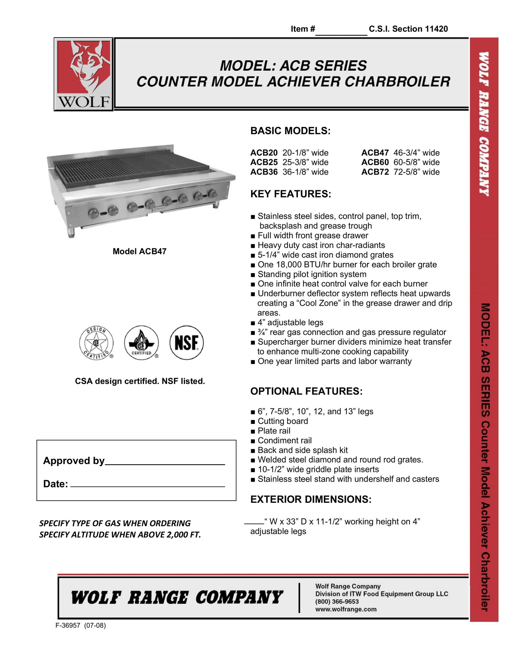 Wolf ACB Series Convection Oven User Manual