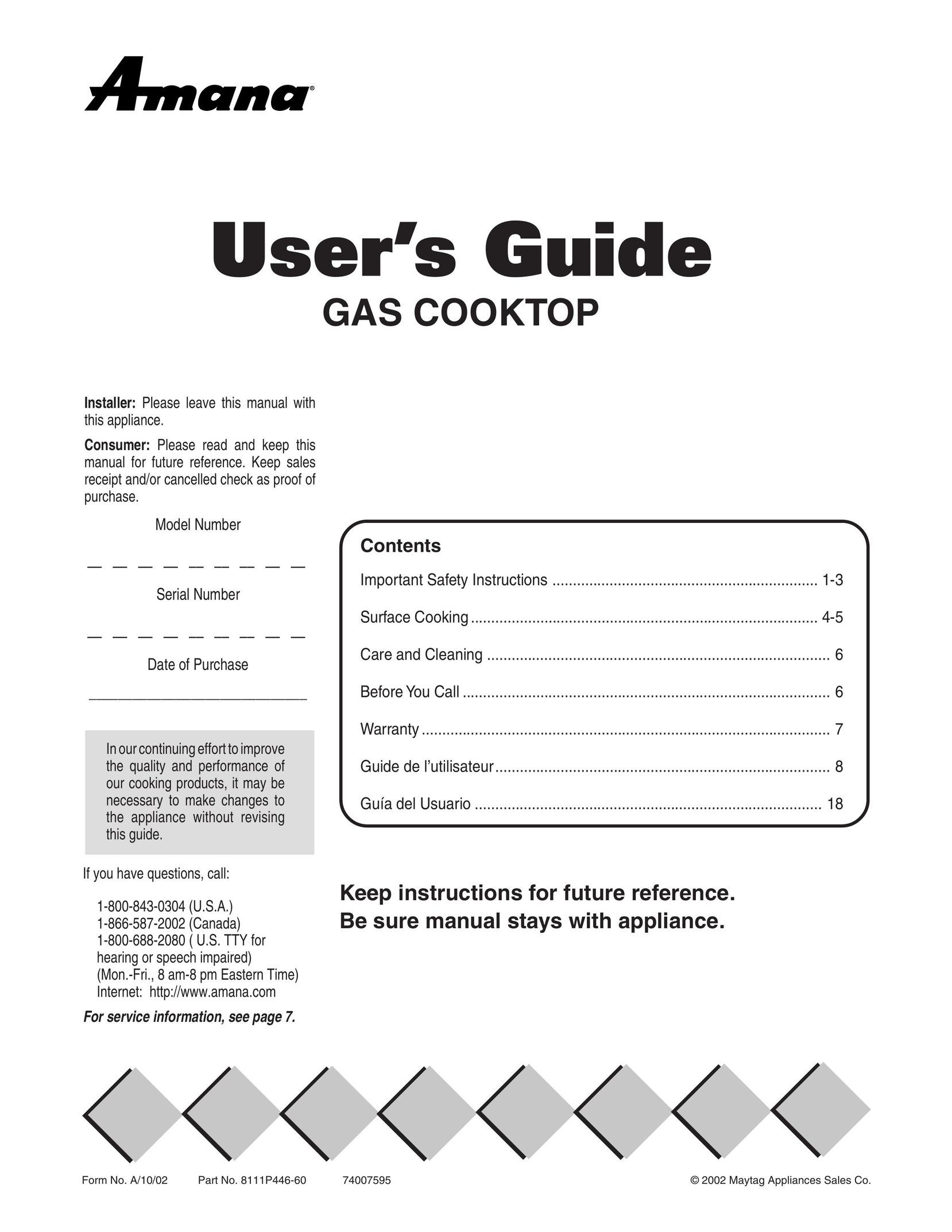 Amana 8111P446-60 Cooktop User Manual