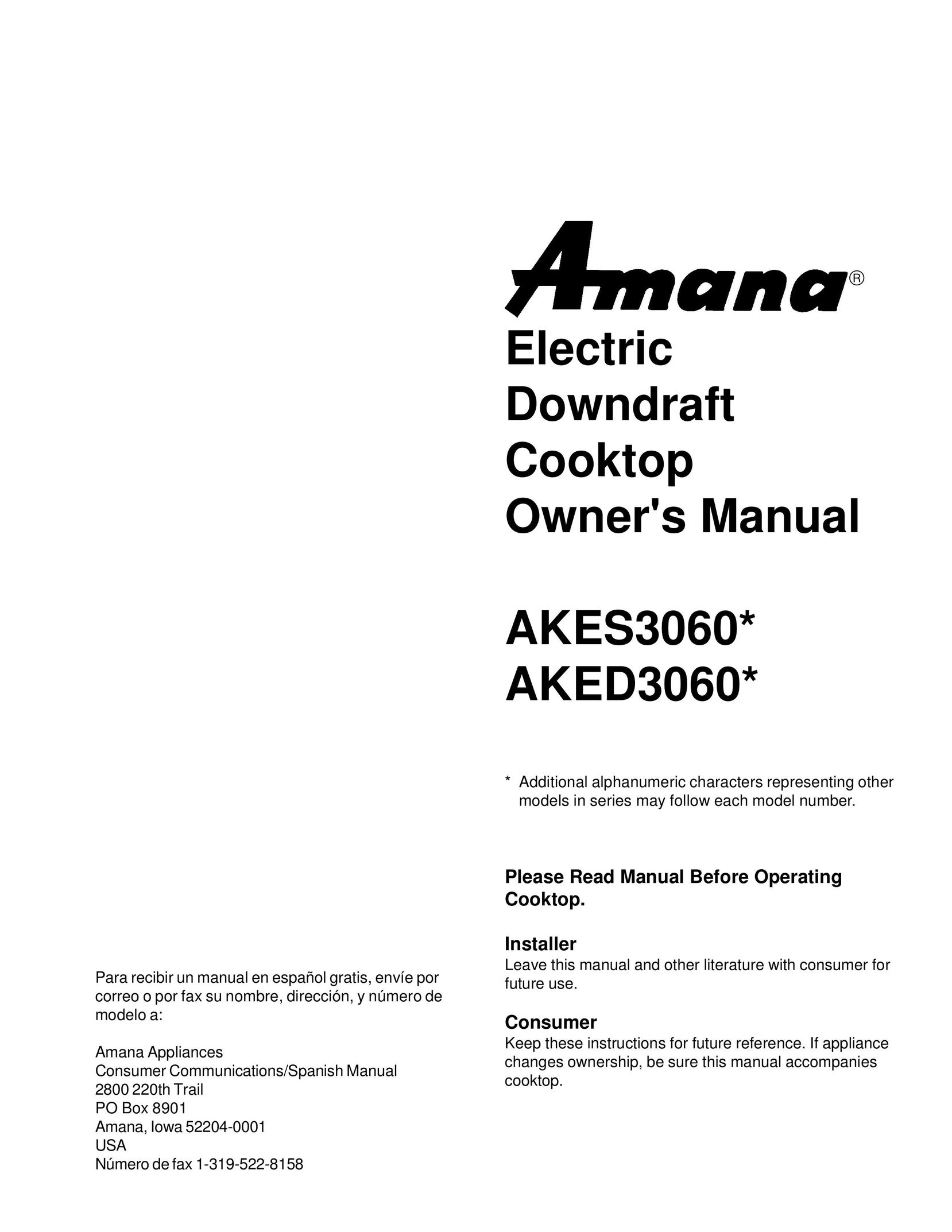 Amana AKES3060 Cooktop User Manual