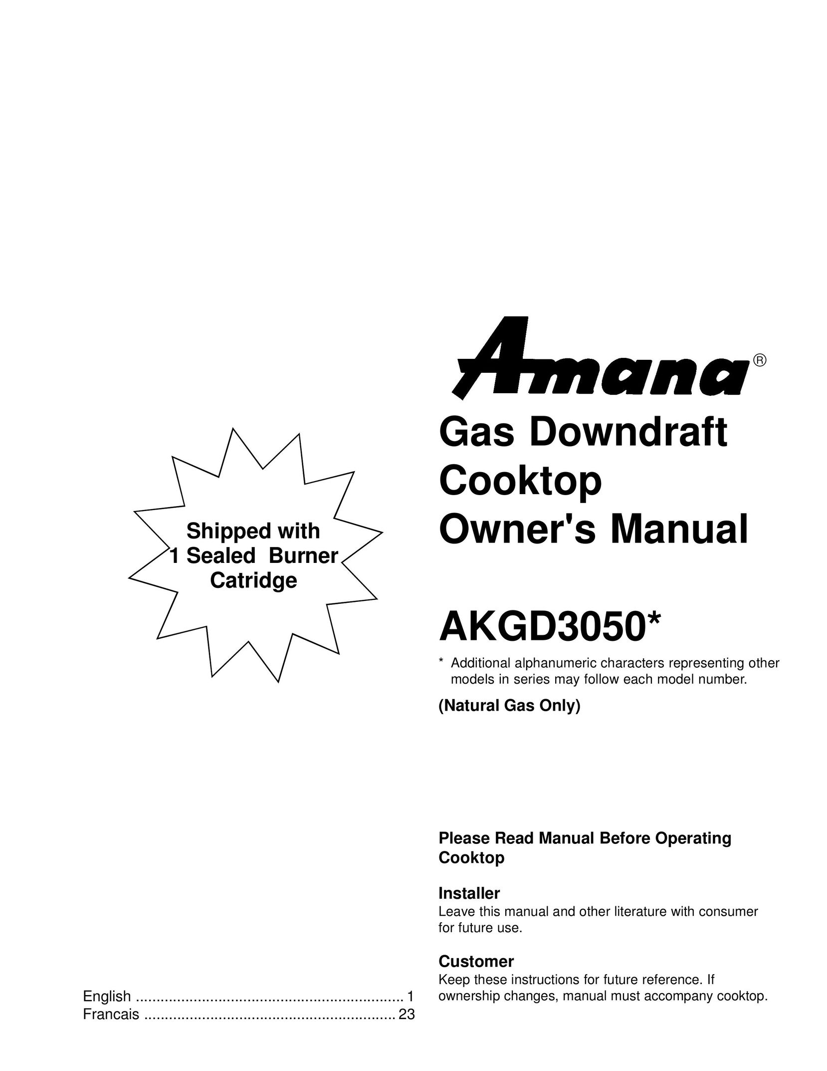 Amana AKGD3050 Cooktop User Manual