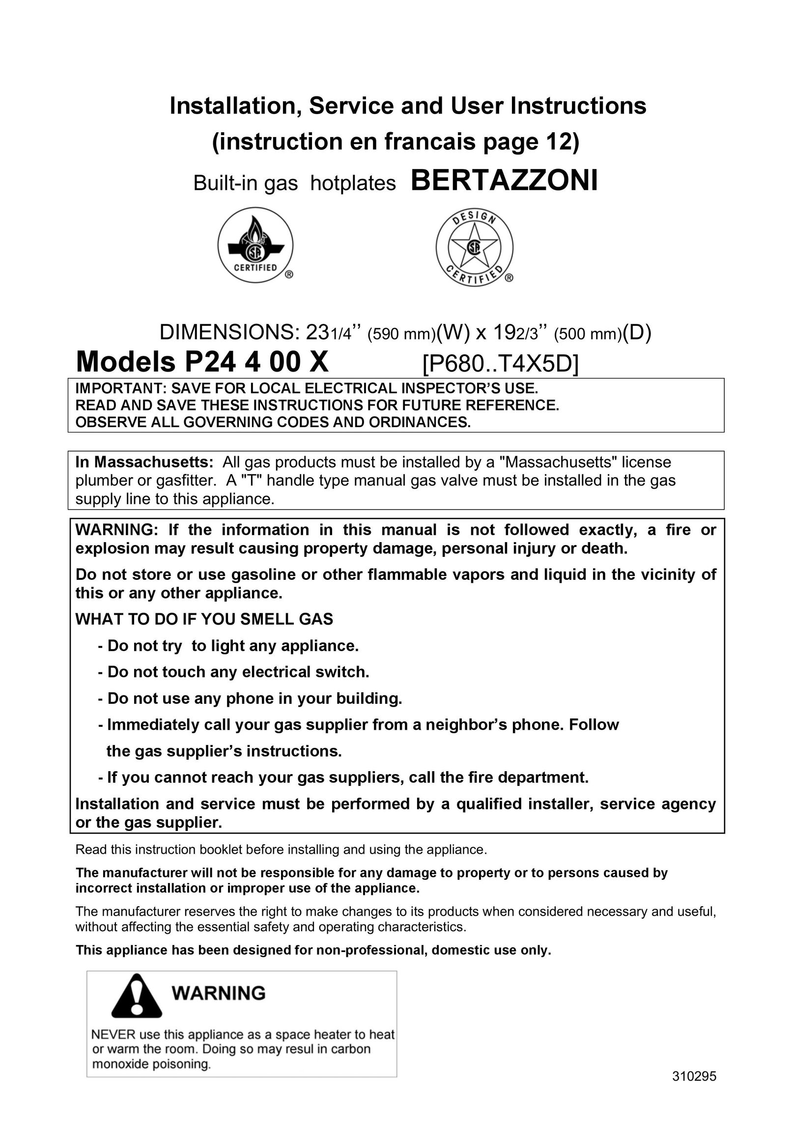 Bertazzoni P24400X Cooktop User Manual