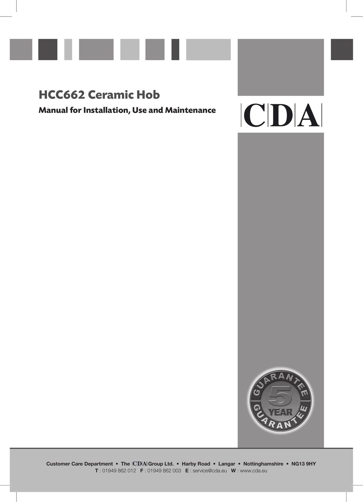 CDA HCC662 Cooktop User Manual