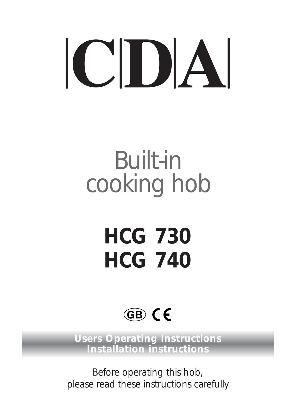 CDA HCG 730 Cooktop User Manual